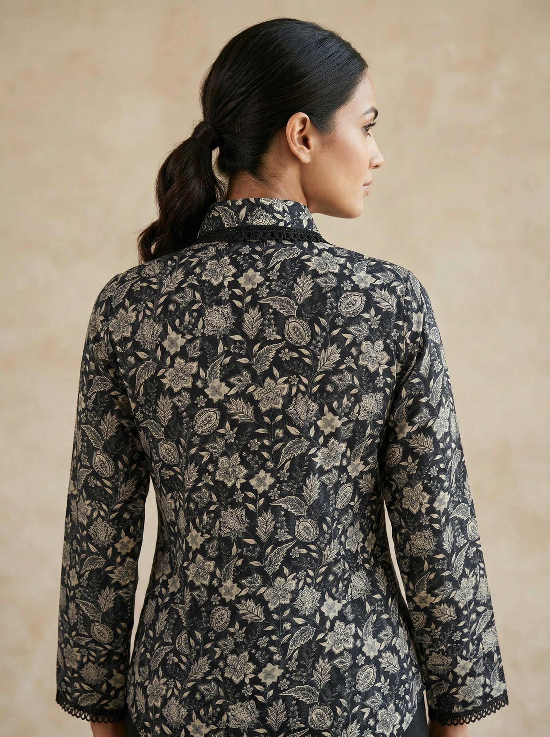 Black Floral Print Lace Top