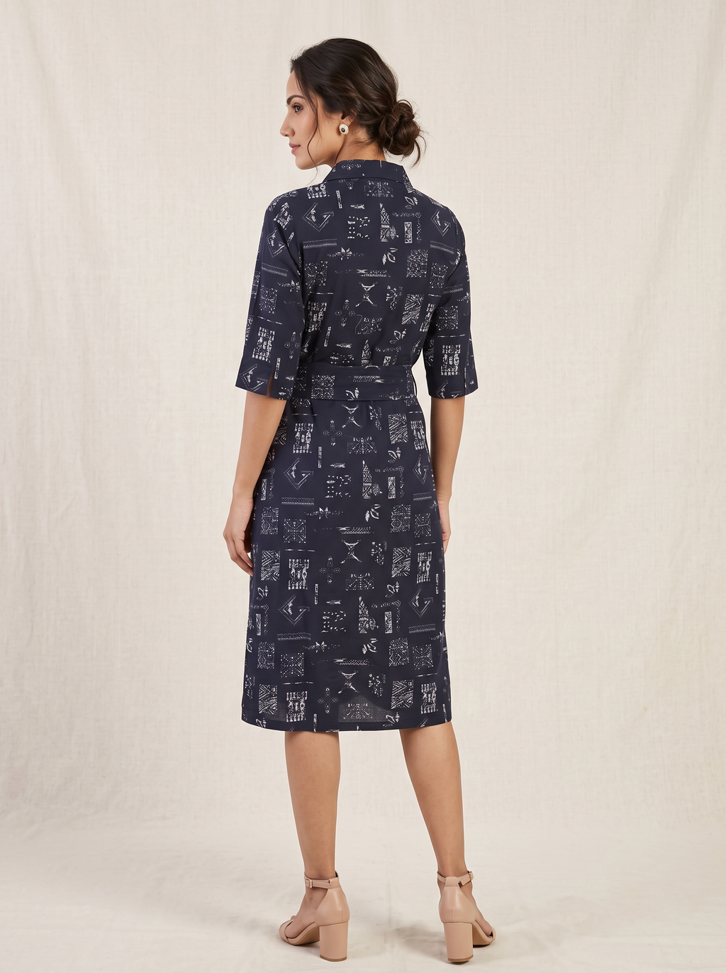 Blackish Blue Printed Shirt Dress
