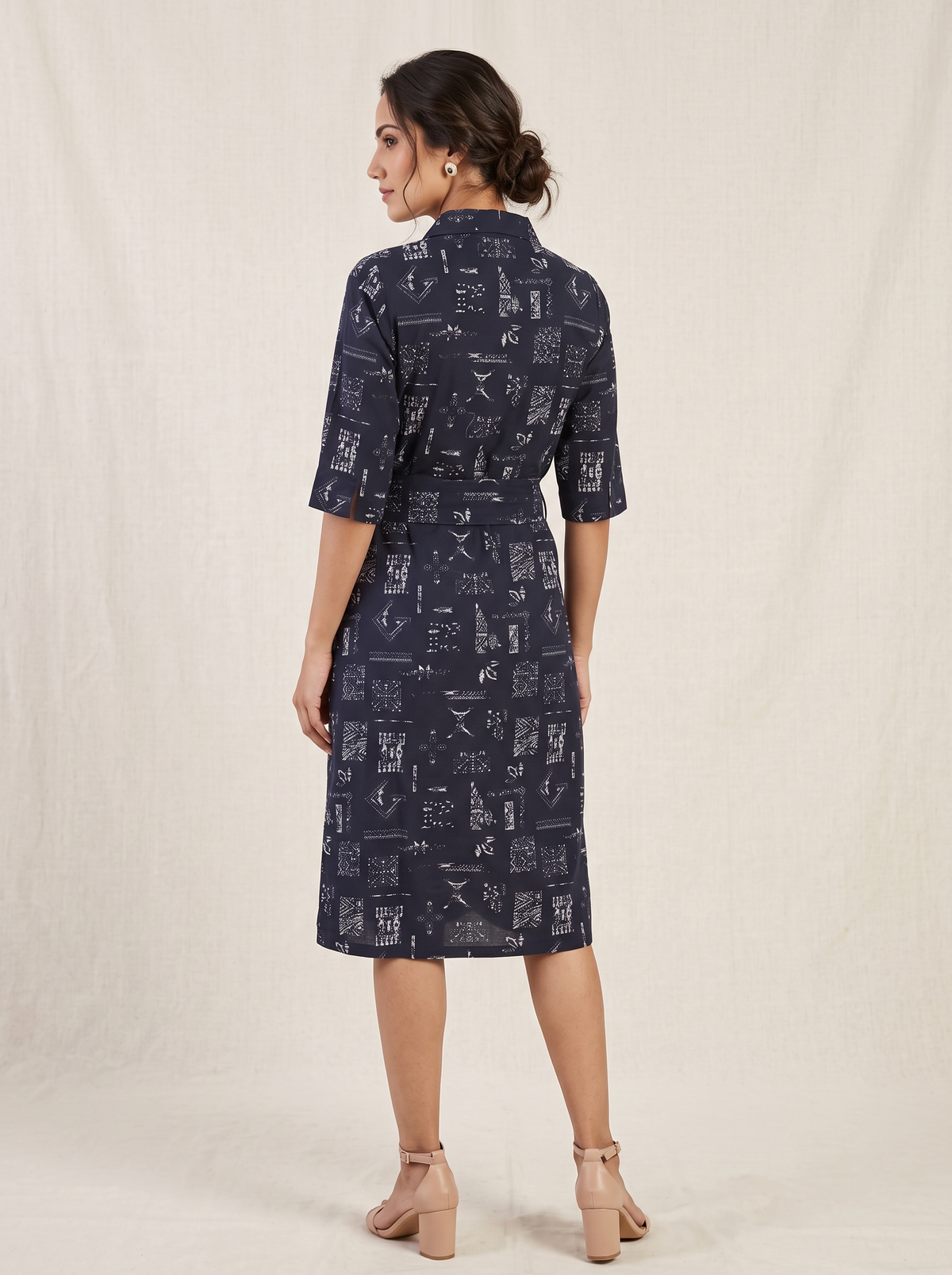 Blackish Blue Printed Shirt Dress