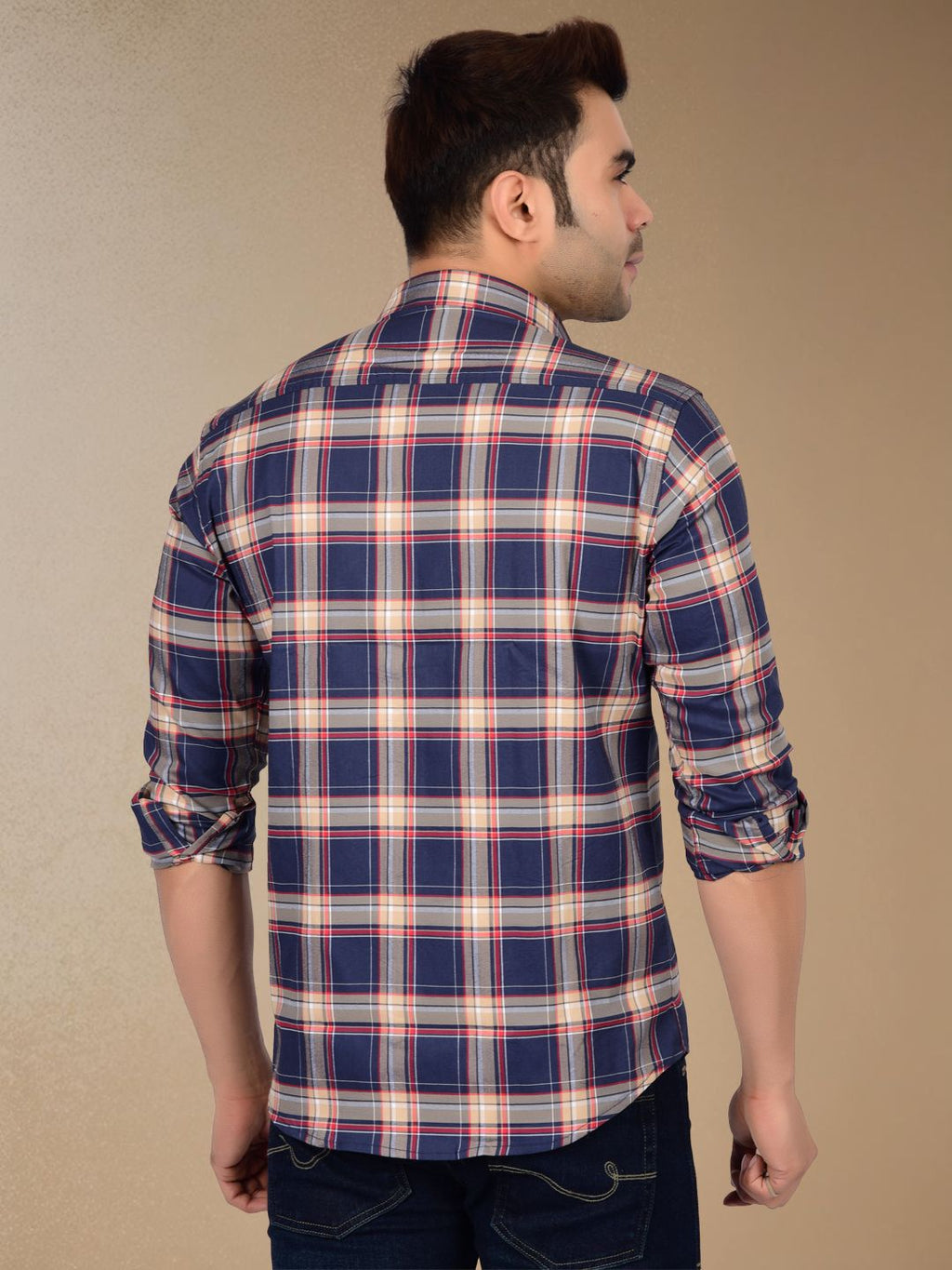 Modern Blue Plaid Check Shirt