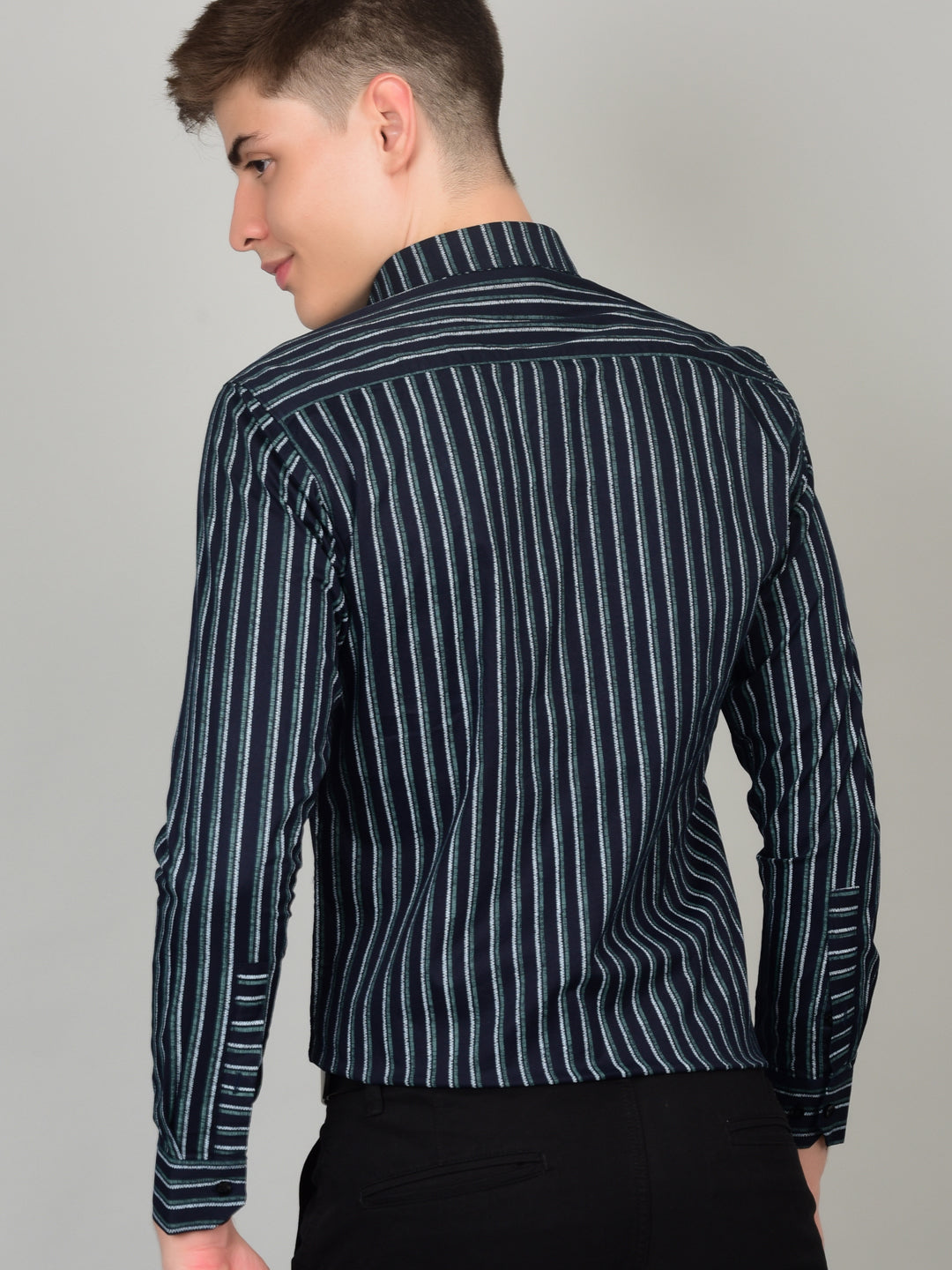 Sleek Stripe Elegance Blue Shirt