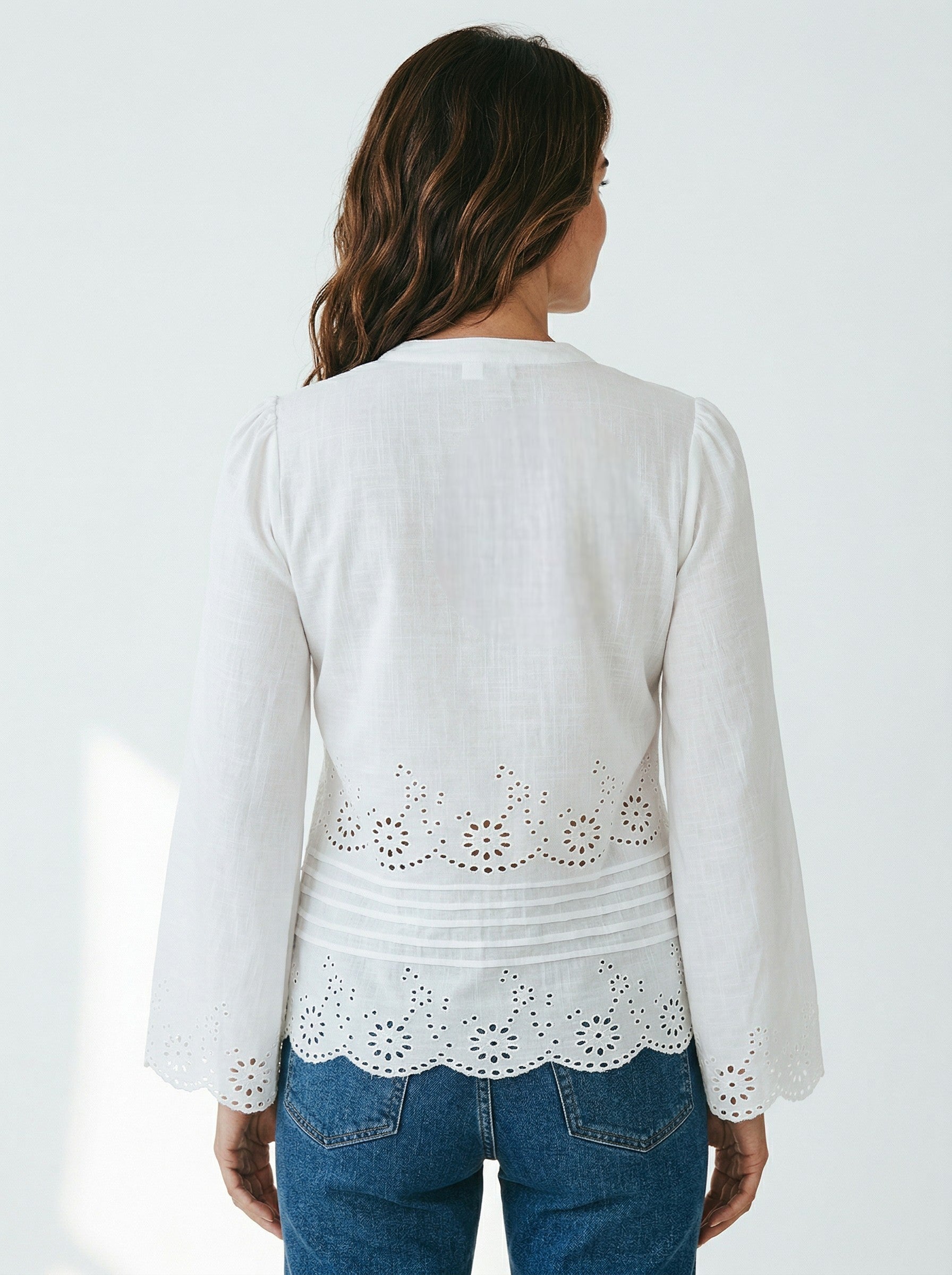 White Schiffli Bell Sleeve Top