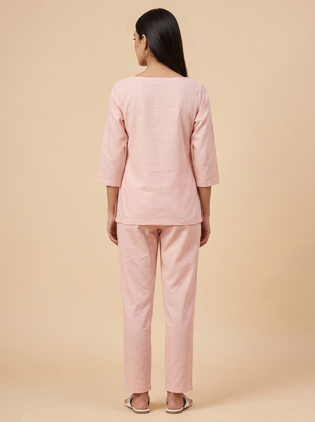 Pink Linen Embroidered Co-ord