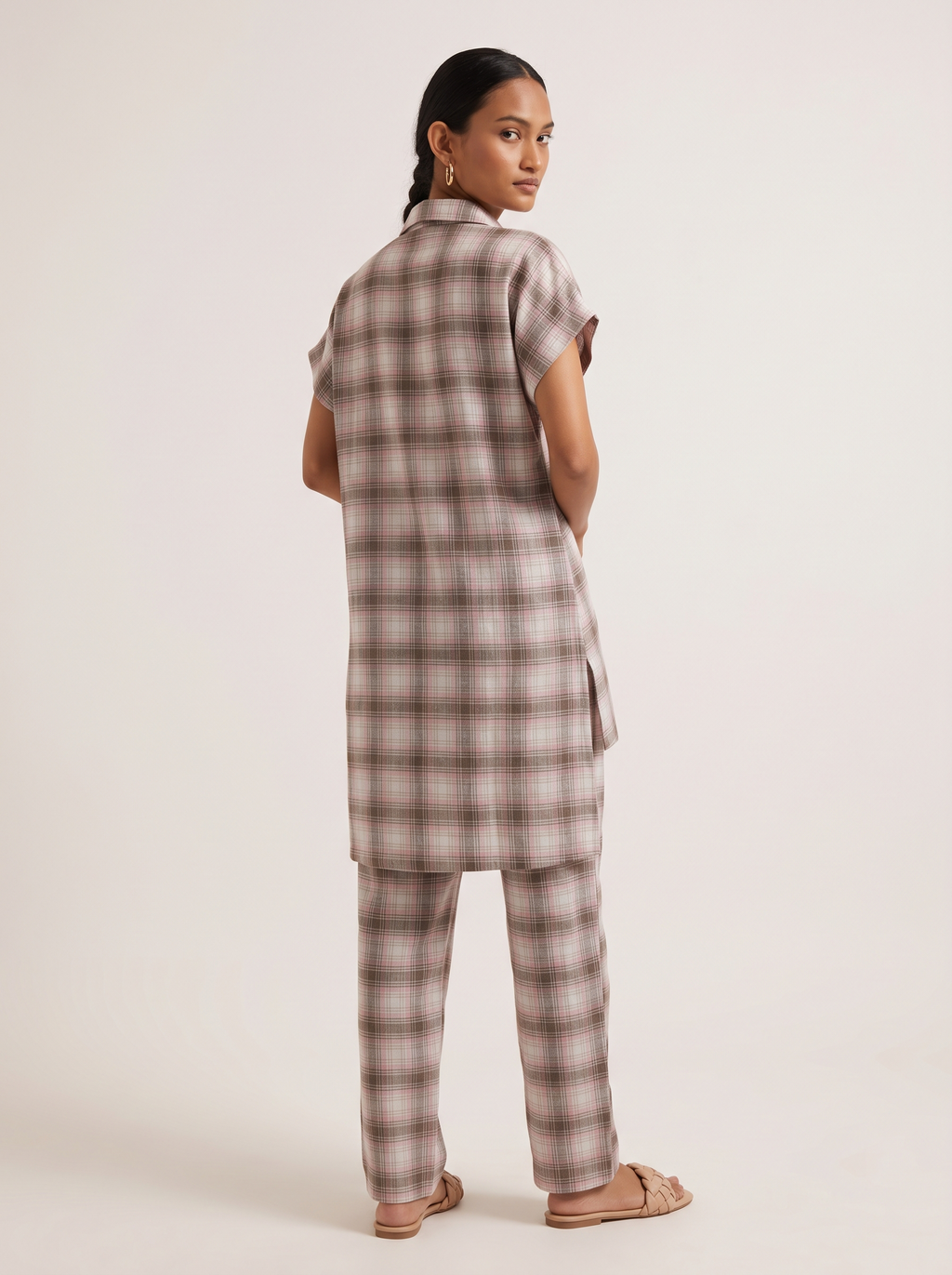 Pink Check Kaftan Top and Pant Co-ord Set