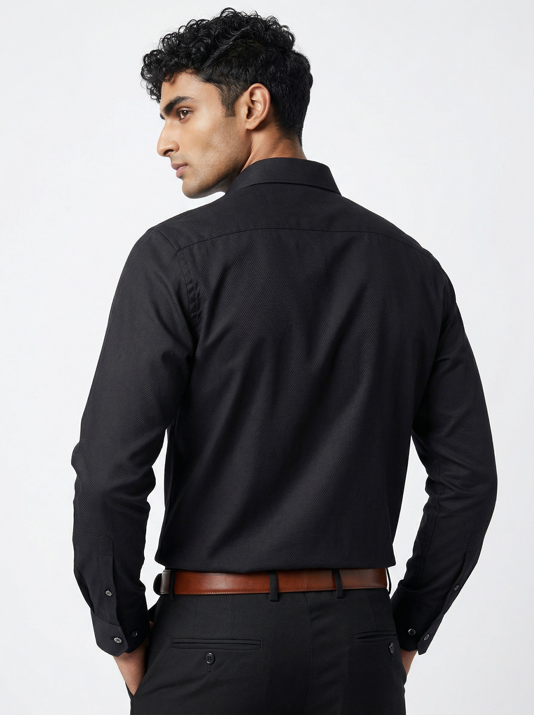 Self Textured Black Formal Shirt