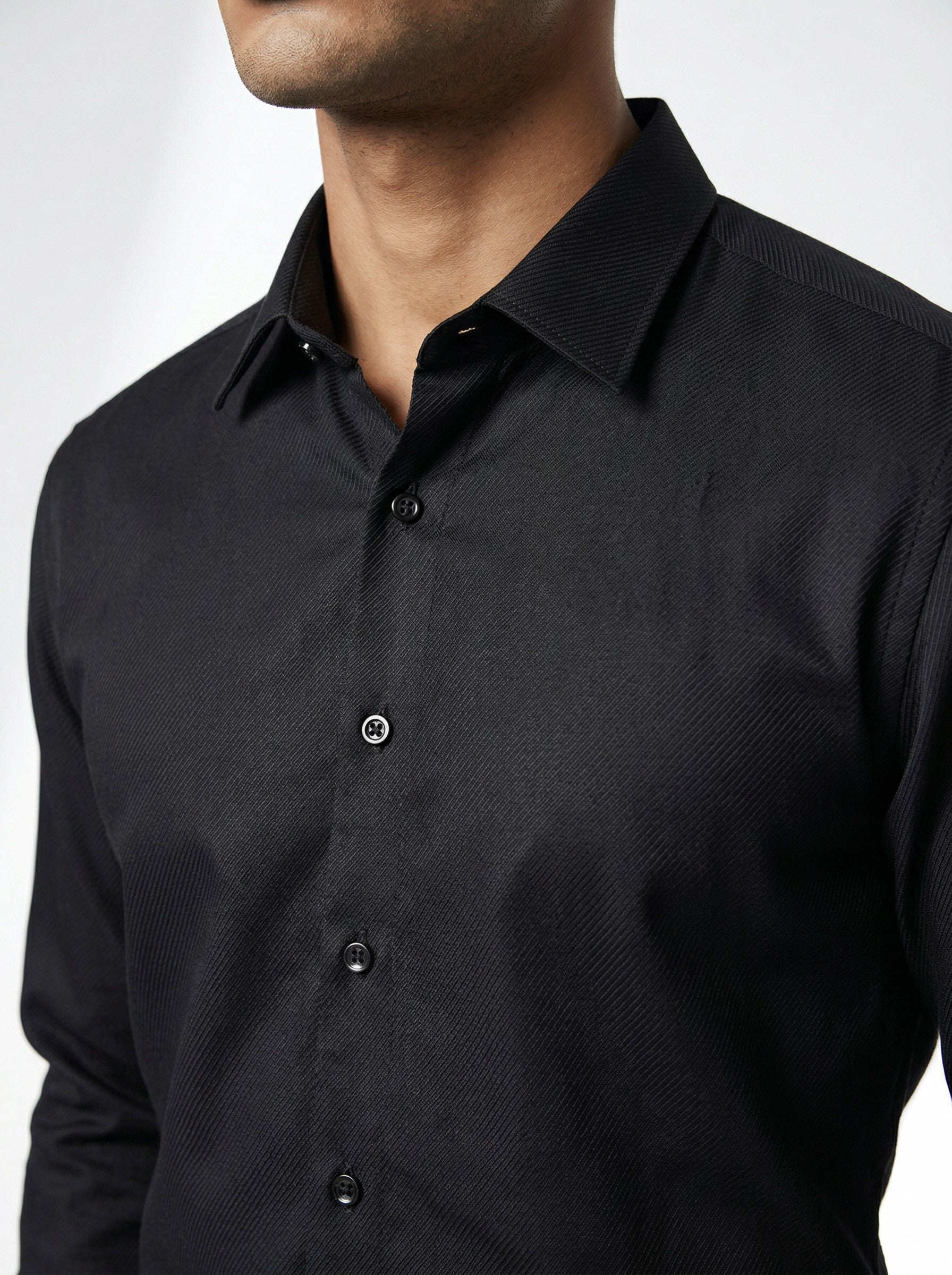 Self Textured Black Formal Shirt