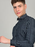 Sleek Stripe Elegance Blue Shirt