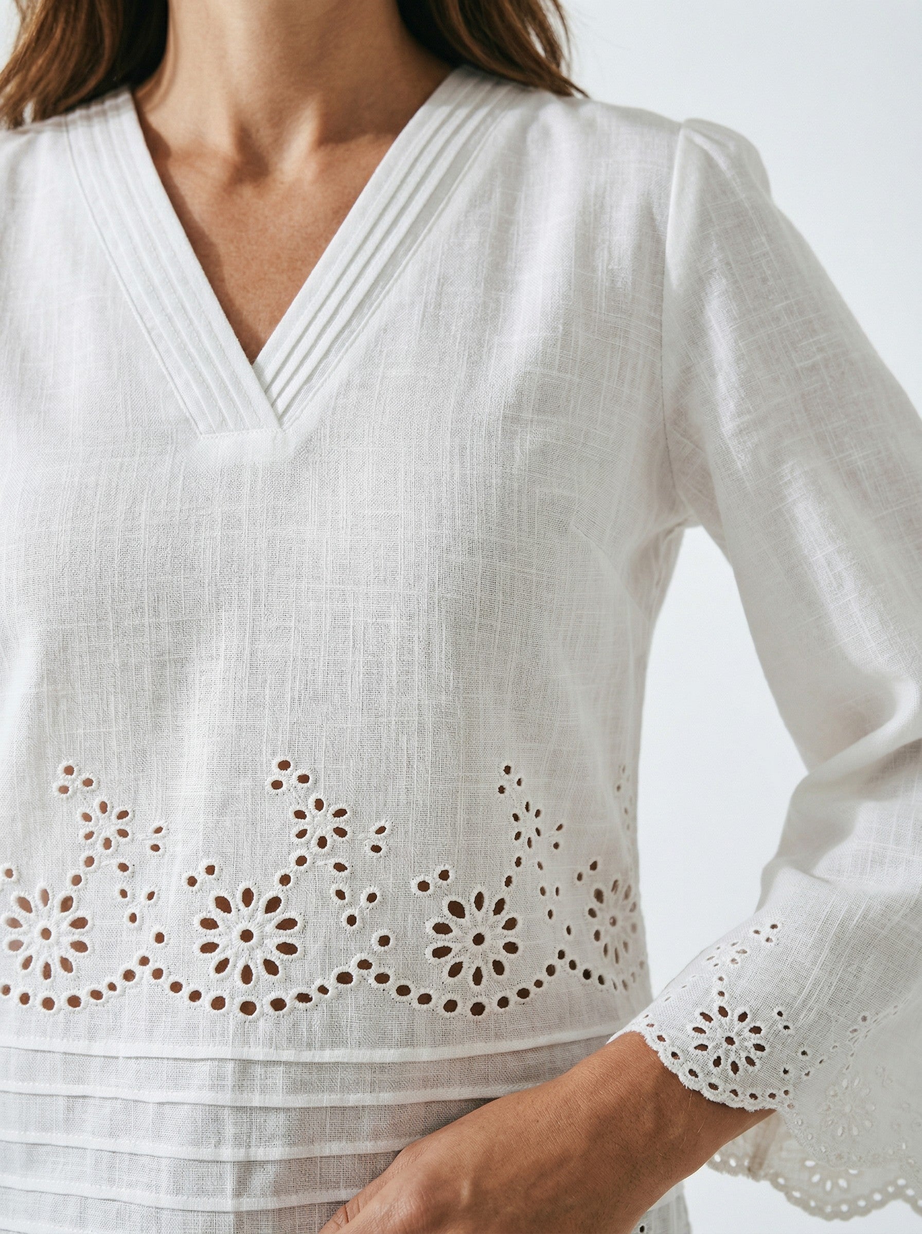 White Schiffli Bell Sleeve Top