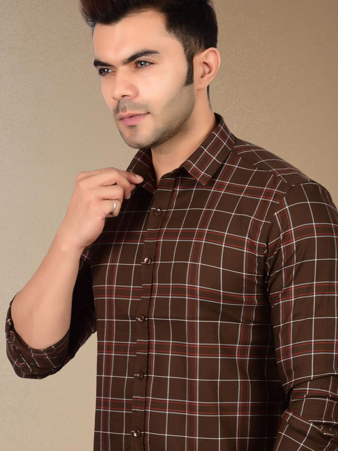 Mocha Brown Plaid Check Shirt