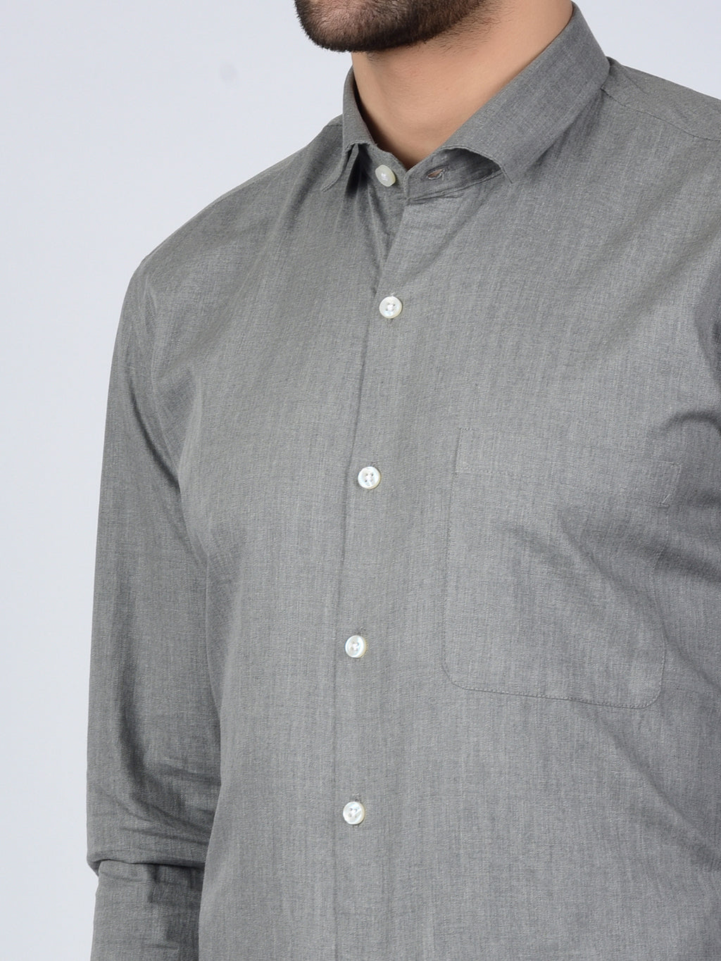 Herringbone Weave Solid Grey Men Formal Shirt
