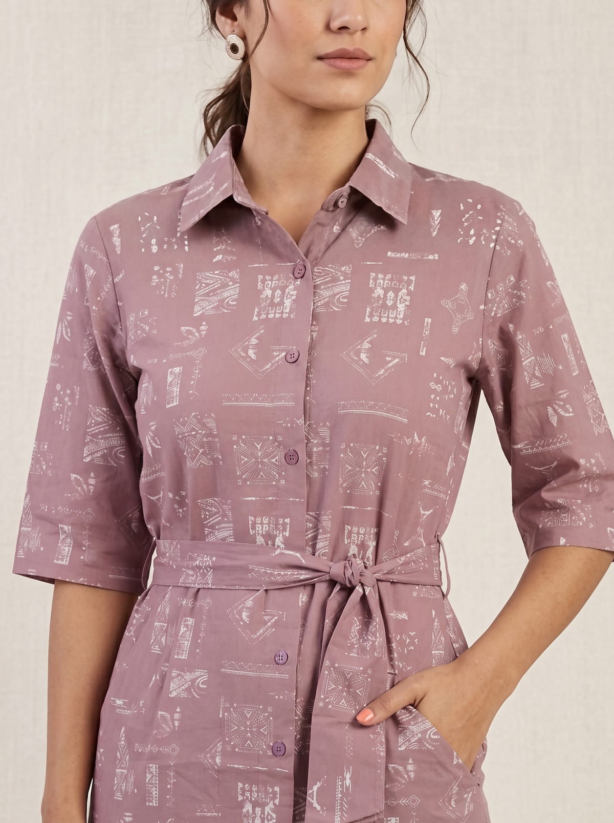 Mauve Printed Shirt Dress