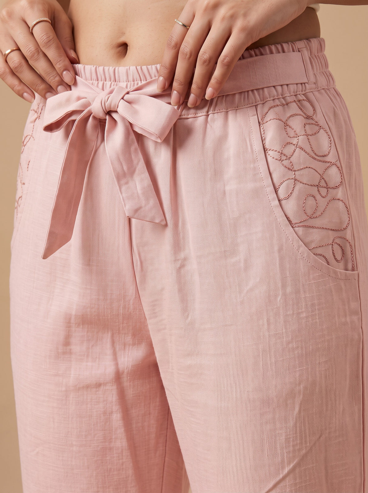 Pink Linen Embroidered Co-ord