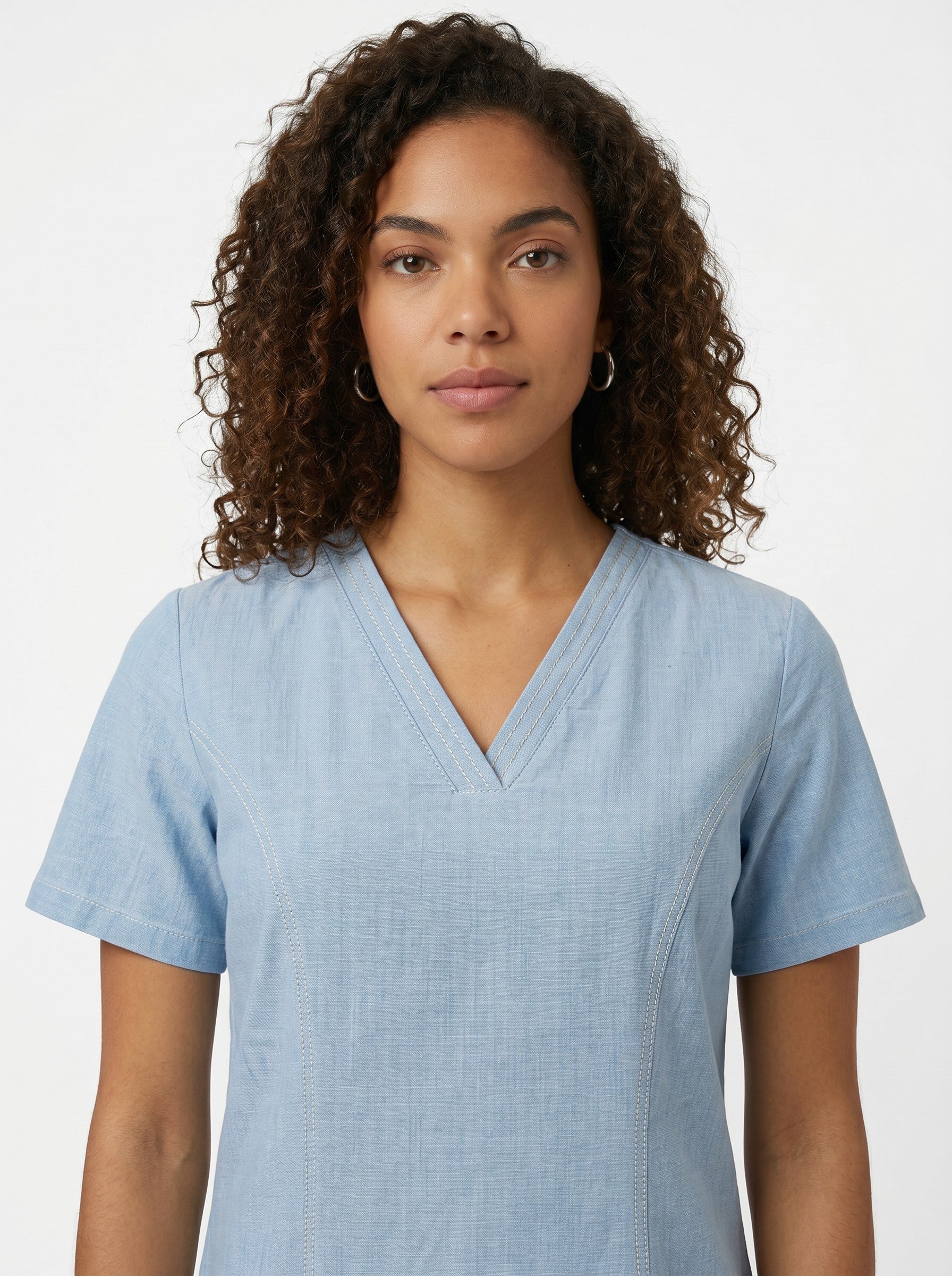 Women V-Neck Denim Tunic