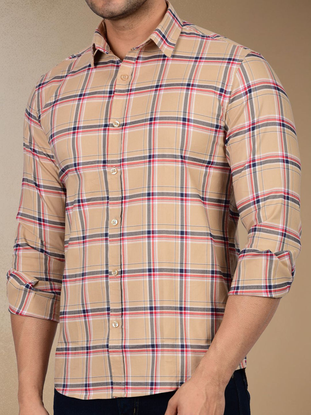 Subtle Beige Plaid Check Shirt