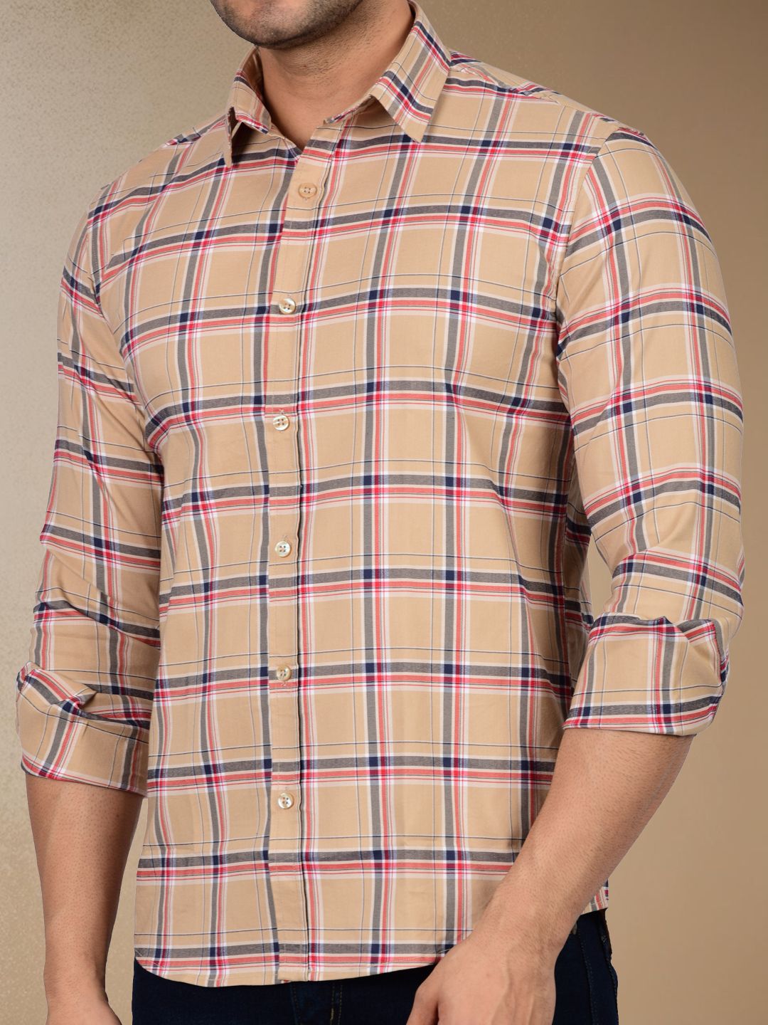 Subtle Beige Plaid Check Shirt