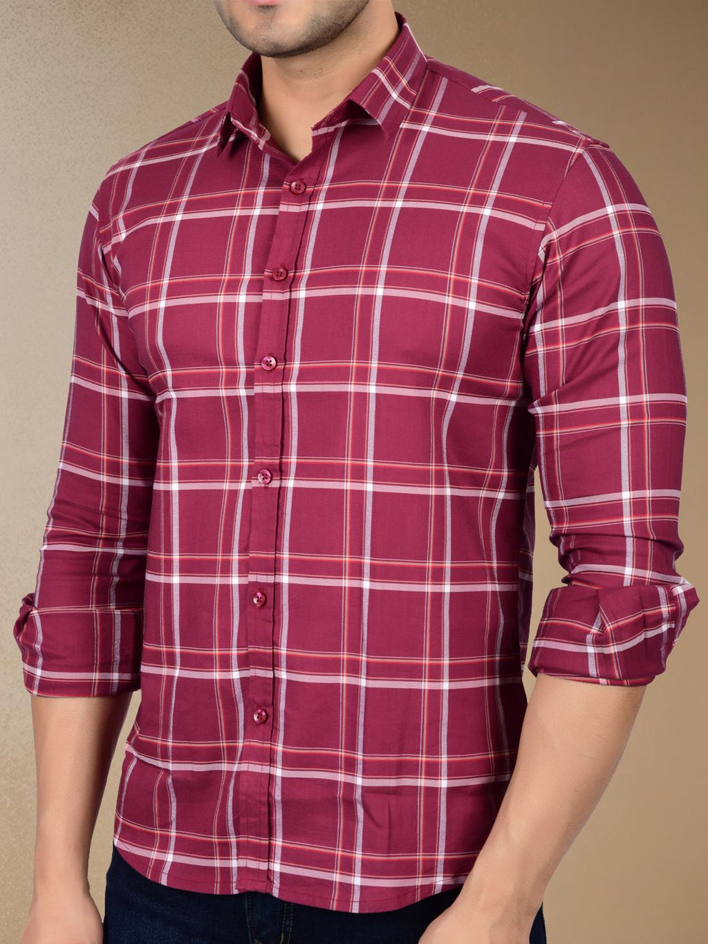 Rich Burgundy Plaid Check Shirt