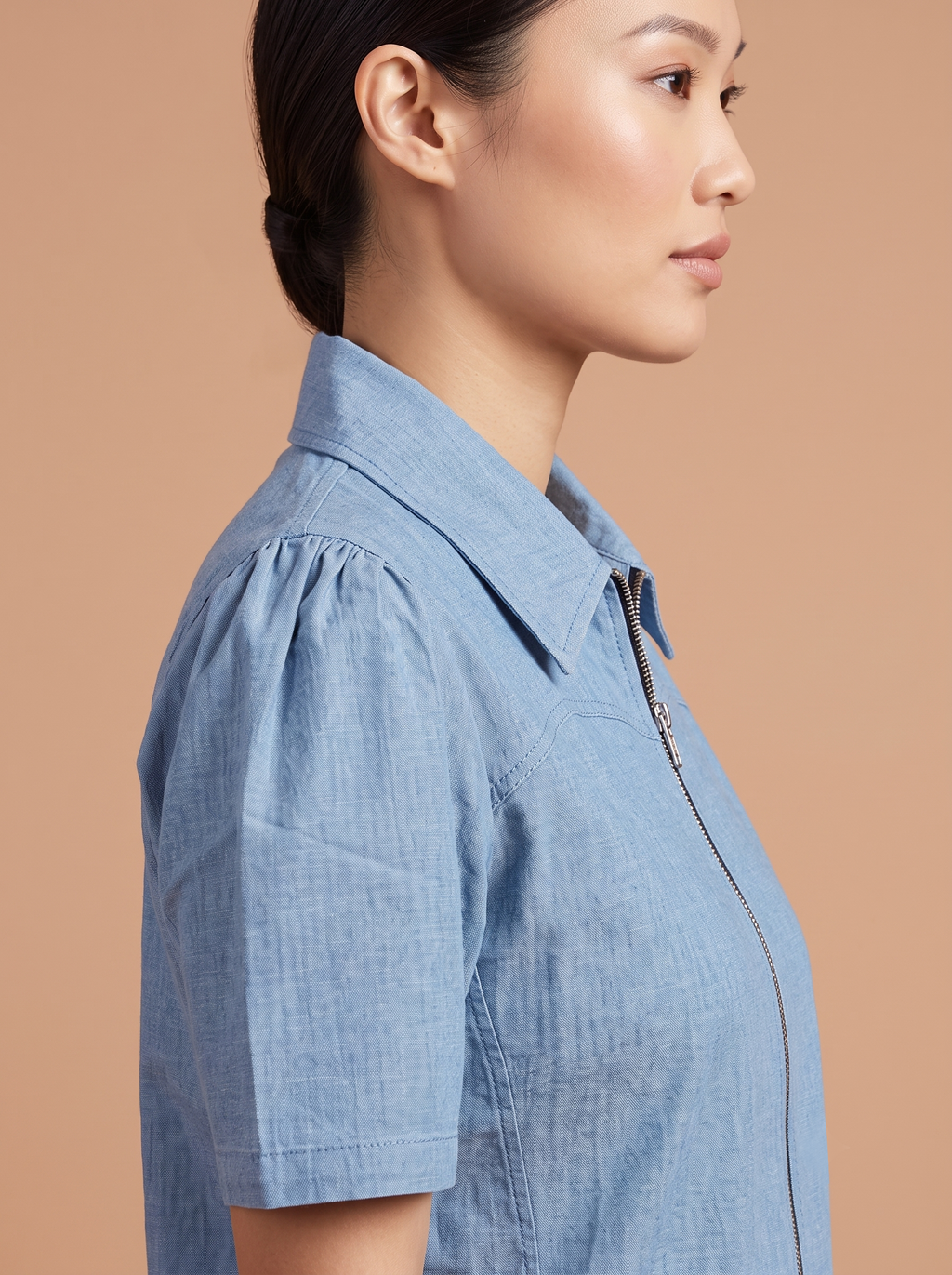 Denim Blue Zip-Up Top