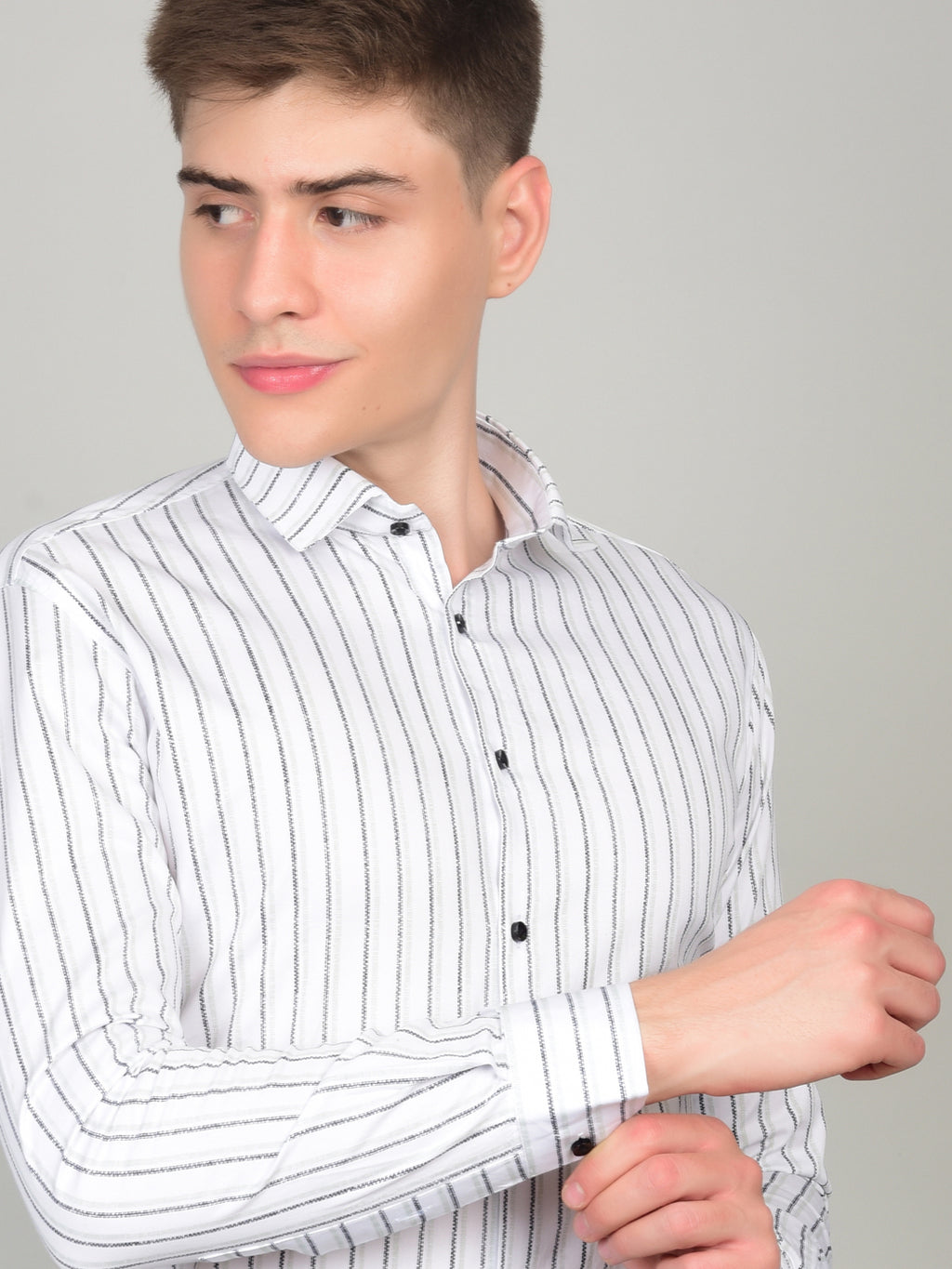 Sleek Stripe Elegance White Shirt