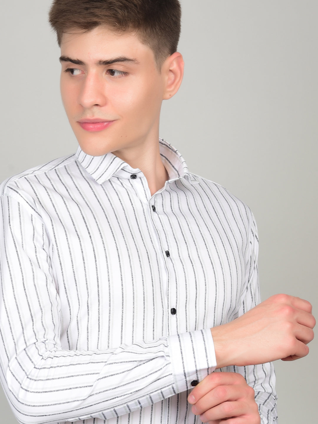Sleek Stripe Elegance White Shirt
