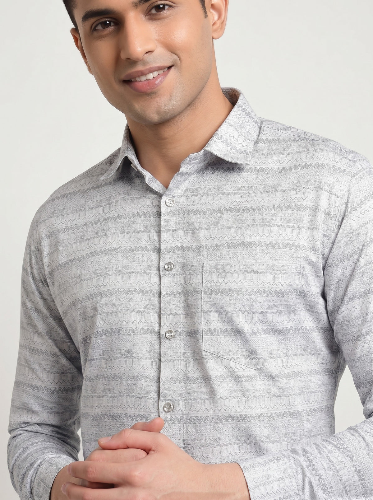 Glacial White Ethnic Chevron Shirt
