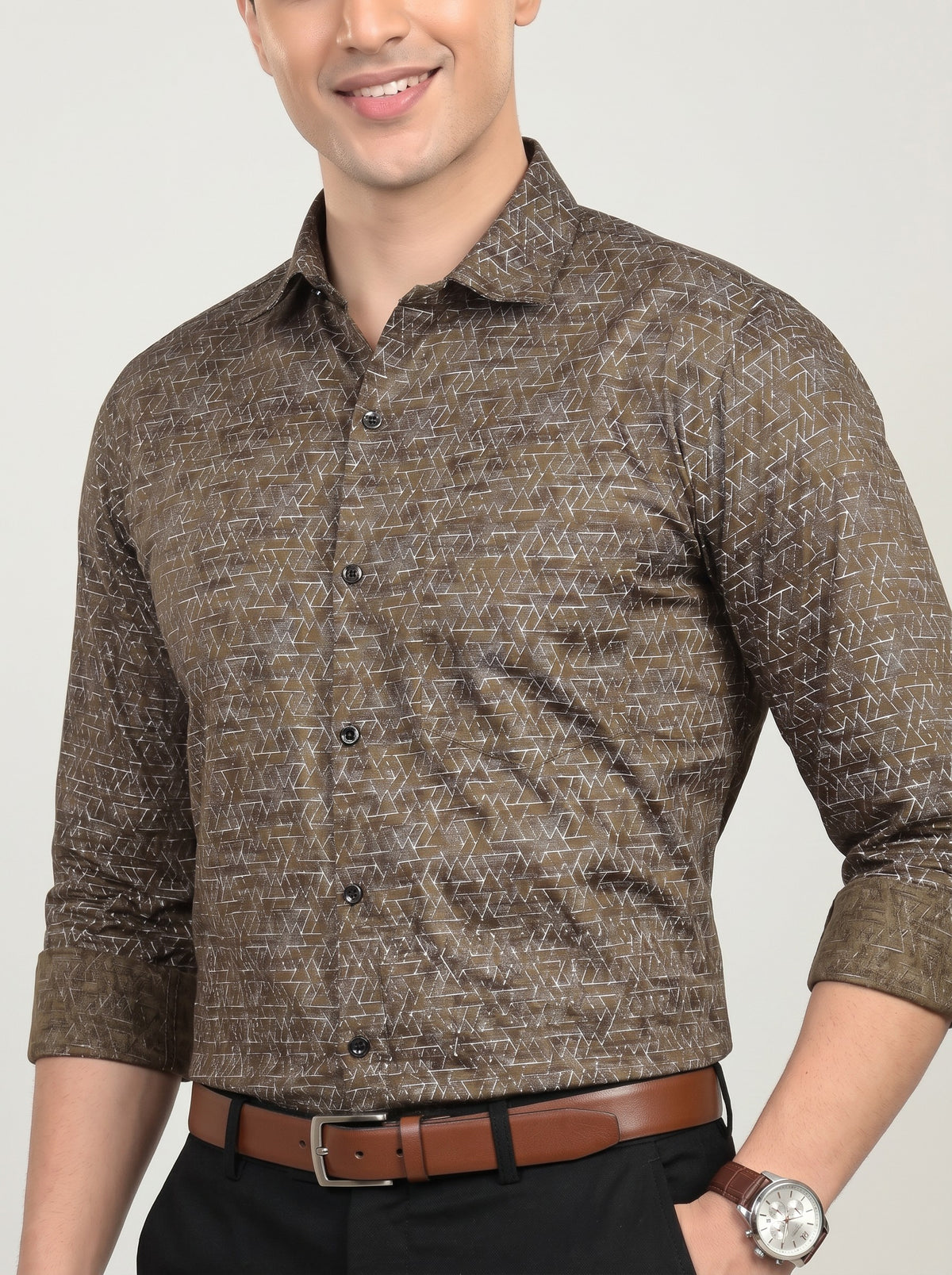 Luxe Geometric Print Brown Shirt