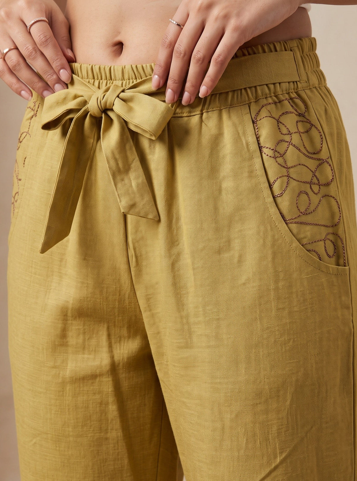 Mustard Linen Embroidered Co-ord