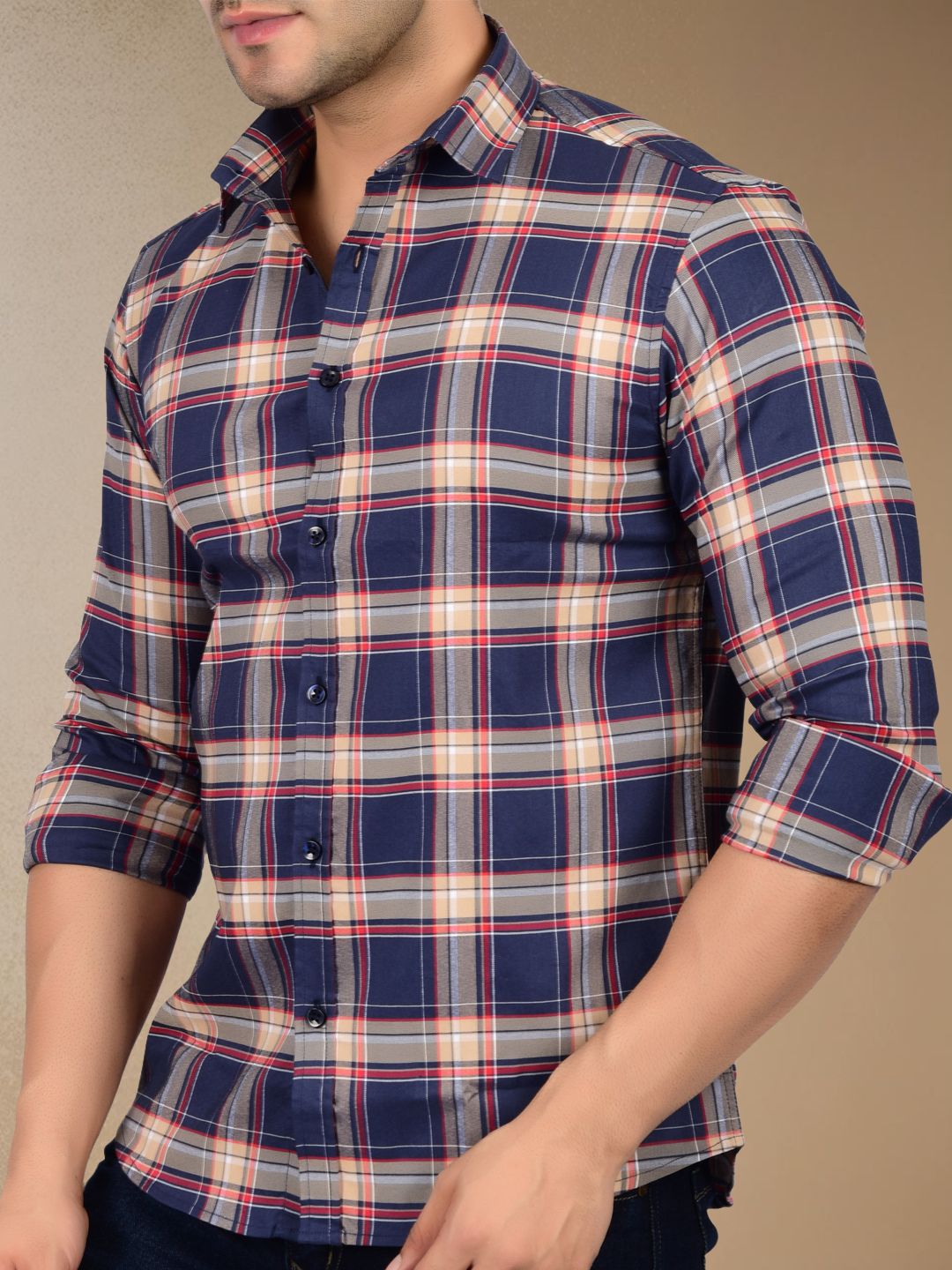 Modern Blue Plaid Check Shirt