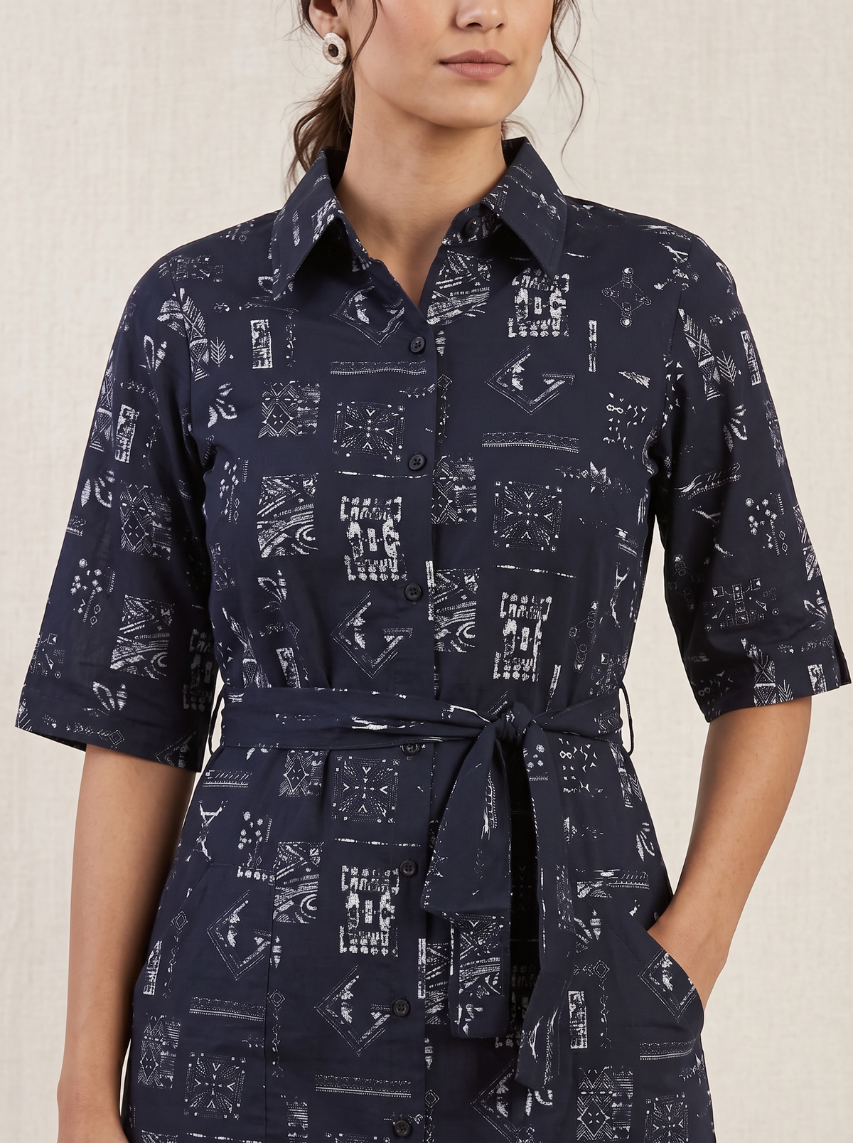 Blackish Blue Printed Shirt Dress