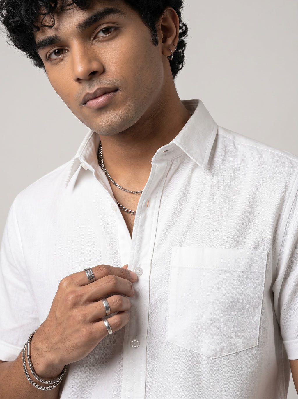 White Half Sleeve Regular Shirt