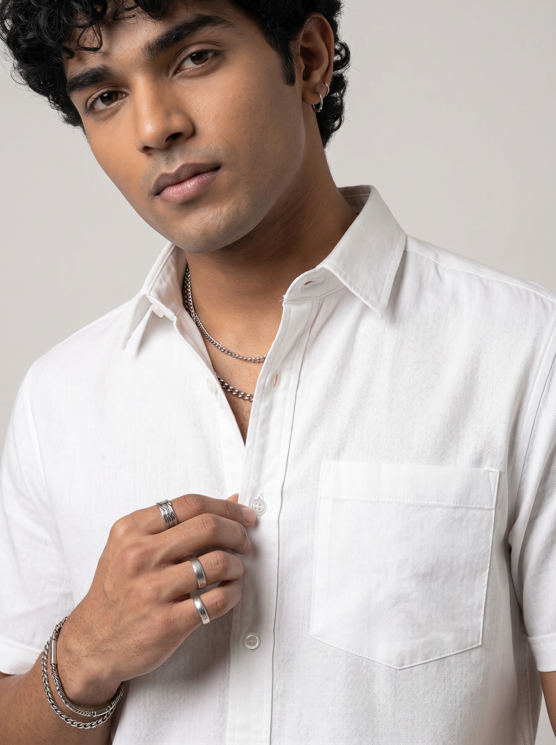 White Half Sleeve Regular Shirt