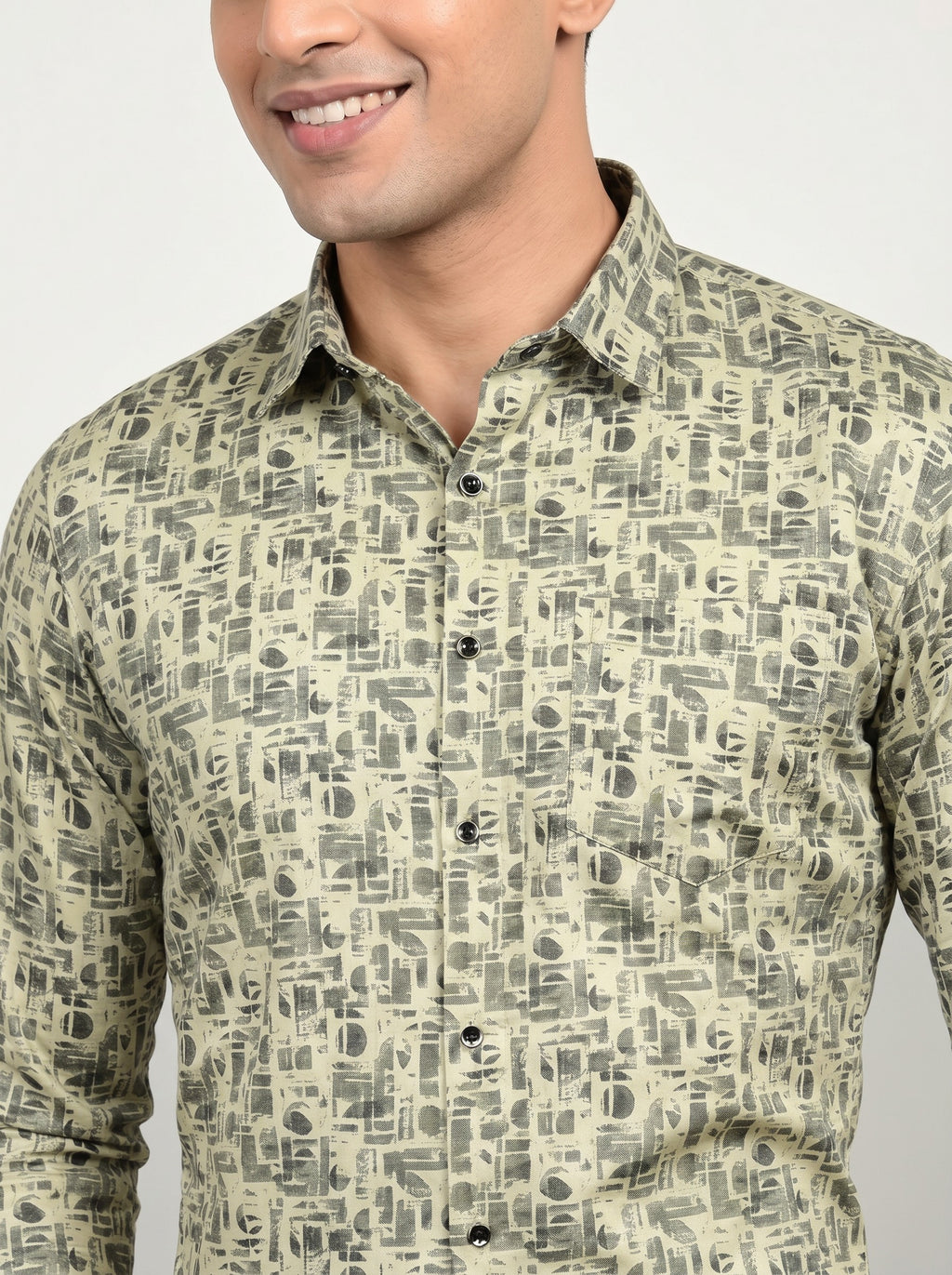 Olive Beige Abstract Print Shirt