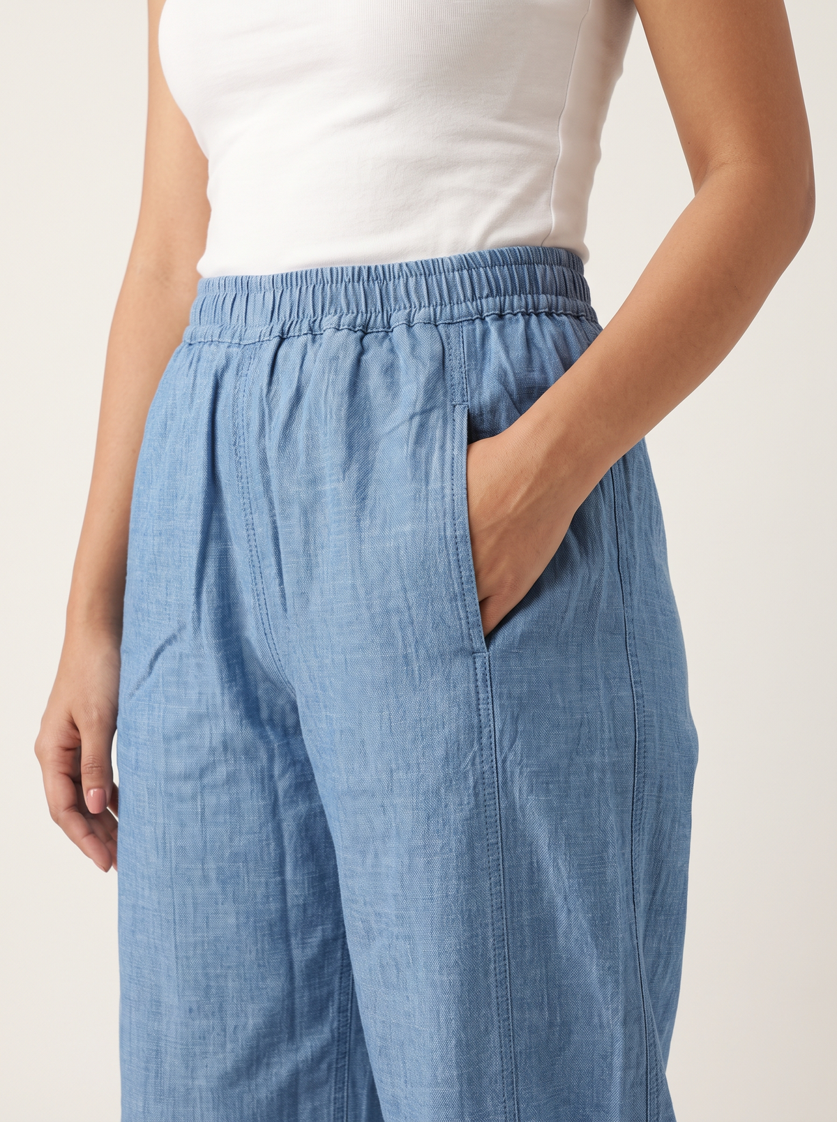 Blue Washed Denim Wide Leg Boot Cut Fit Lower Pants