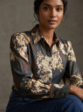 Floral Shimmer Black Printed Party Top