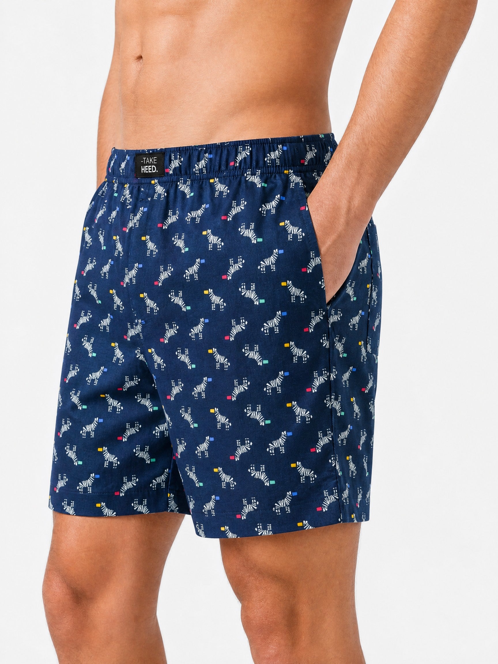 Navy Blue Zebra Printed Boxer Shorts