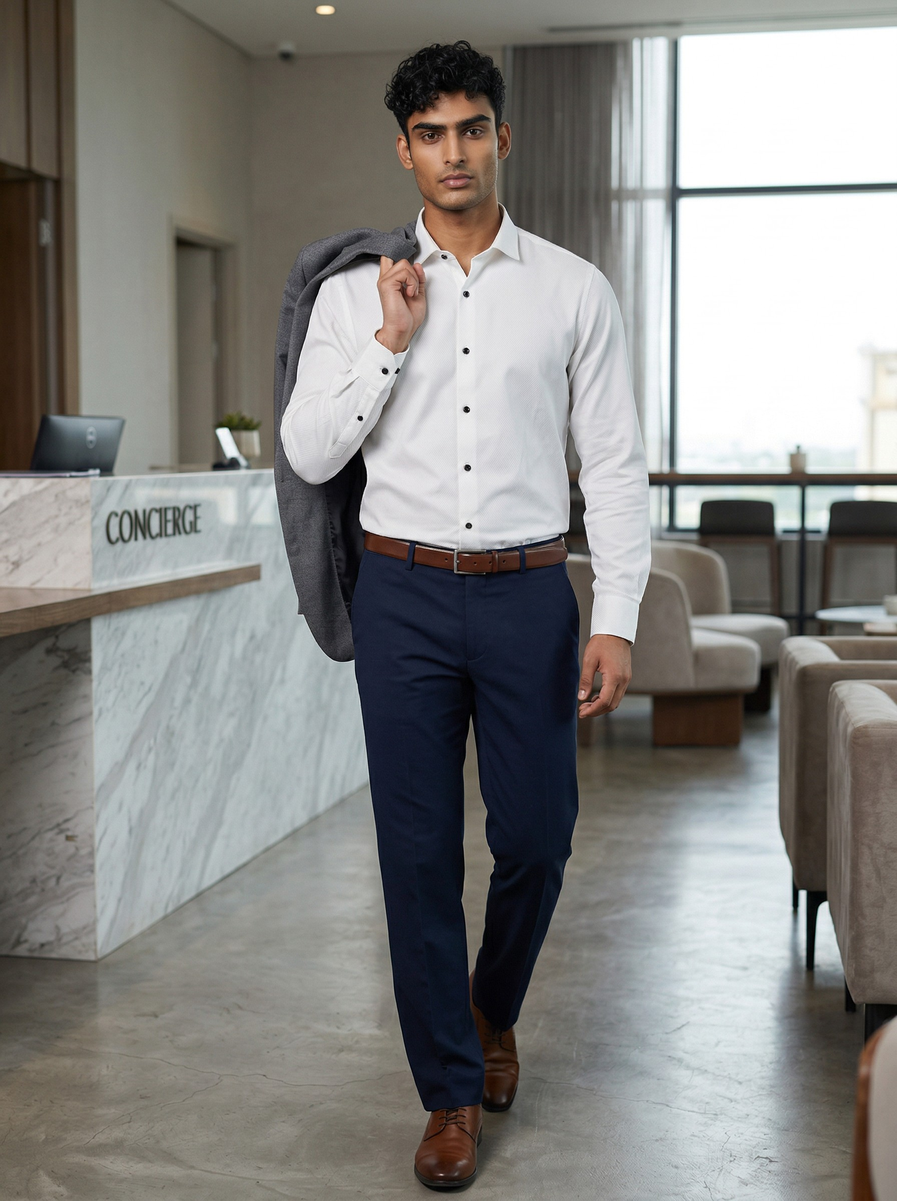 Self Textured White Formal Shirt