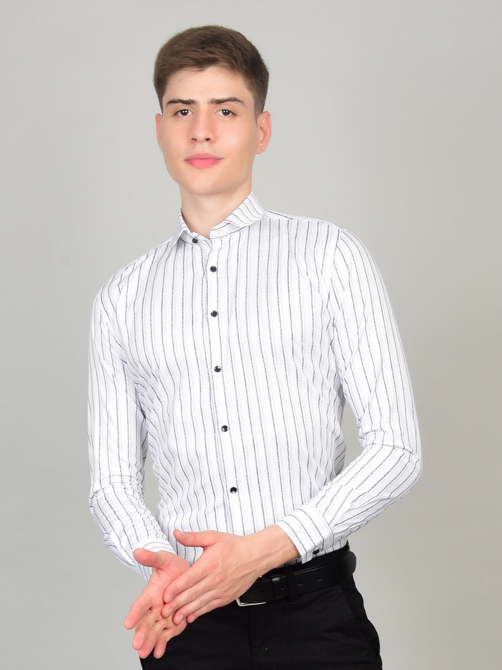 Sleek Stripe Elegance White Shirt
