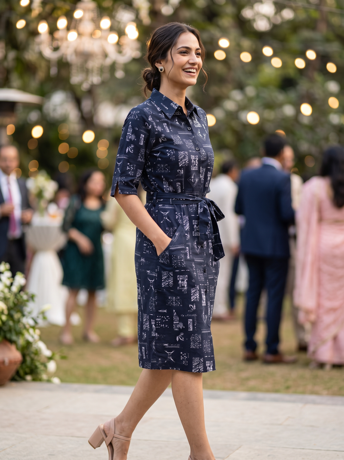 Blackish Blue Printed Shirt Dress