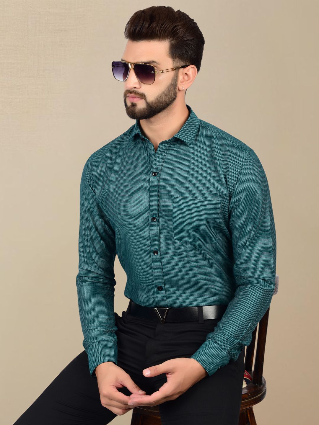 Classy Textured Emerald Green Shirt