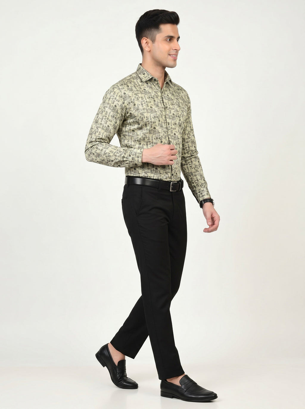 Olive Beige Abstract Print Shirt