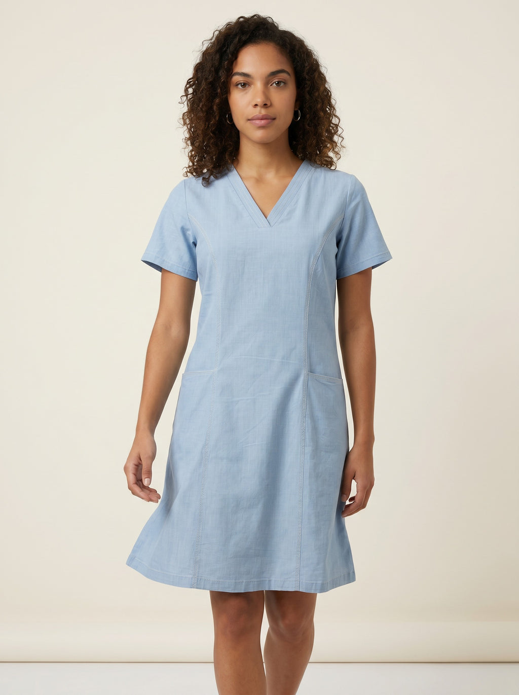 Women V-Neck Denim Tunic