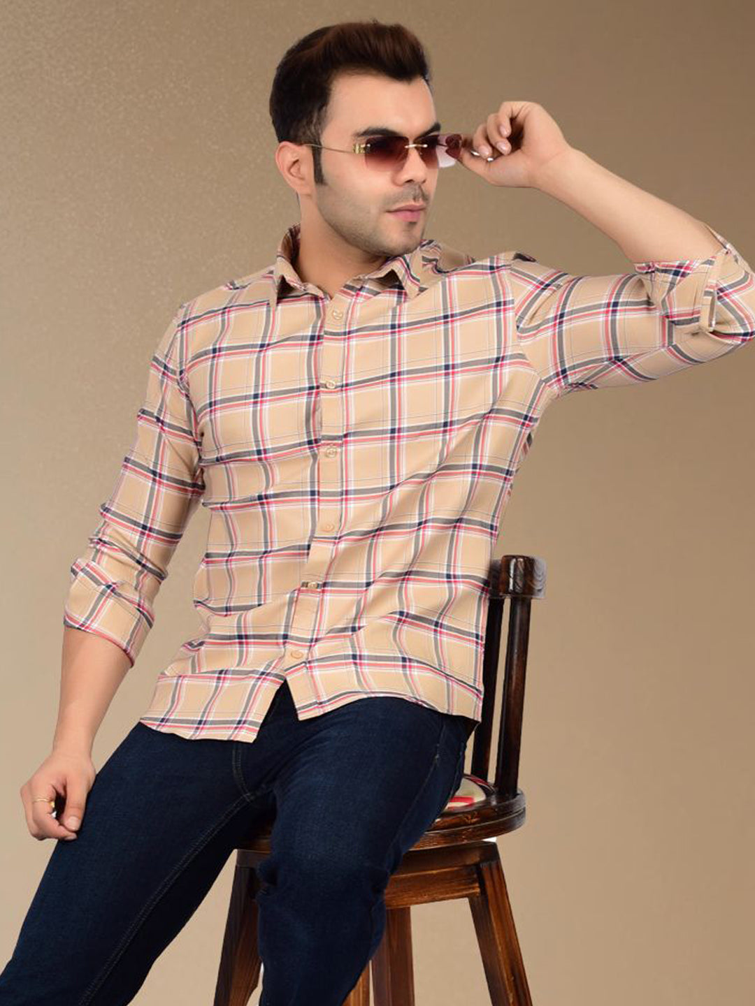 Subtle Beige Plaid Check Shirt