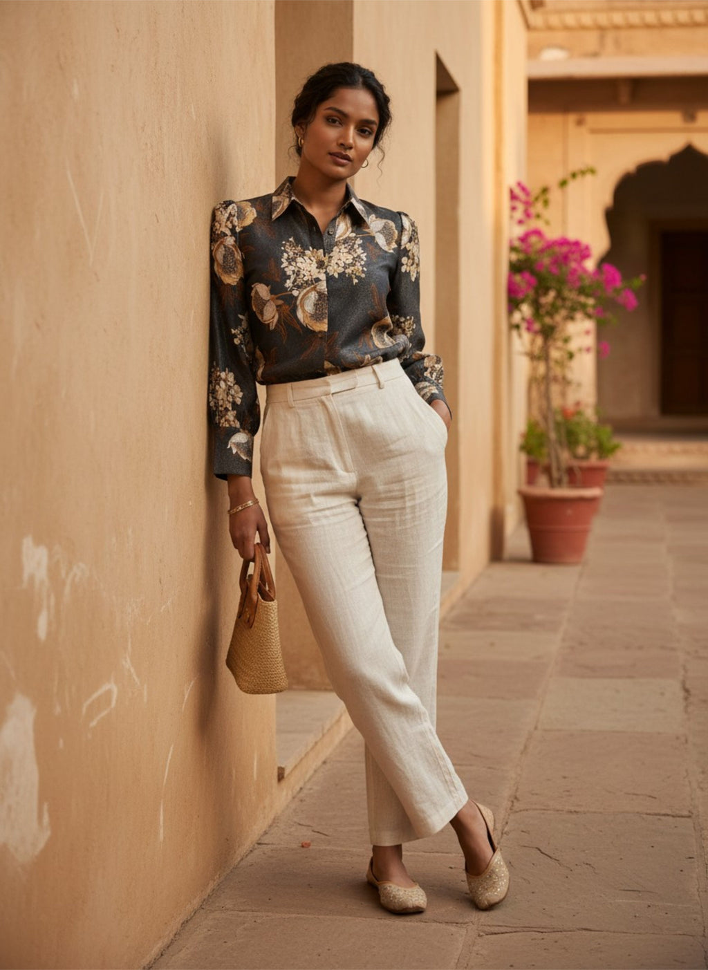 Floral Shimmer Black Printed Party Top