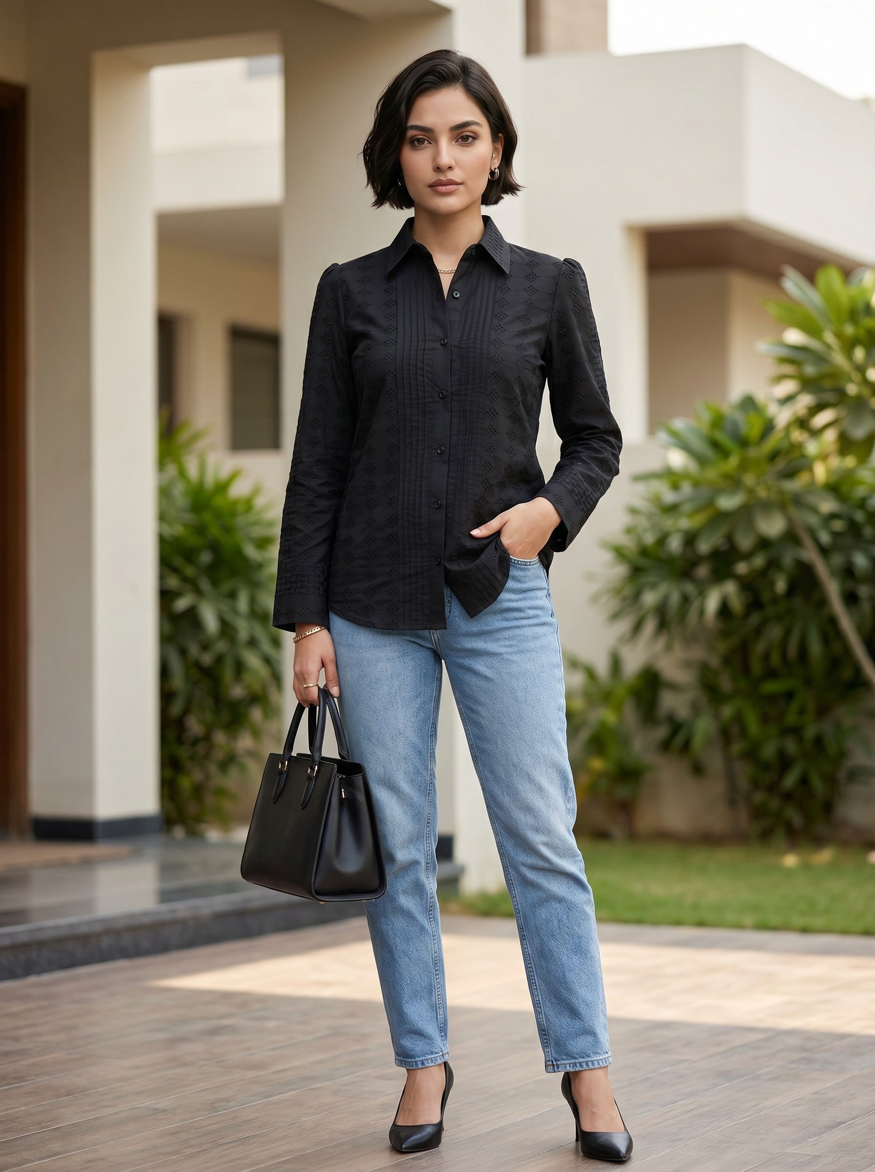 Black Schiffli Cotton Top