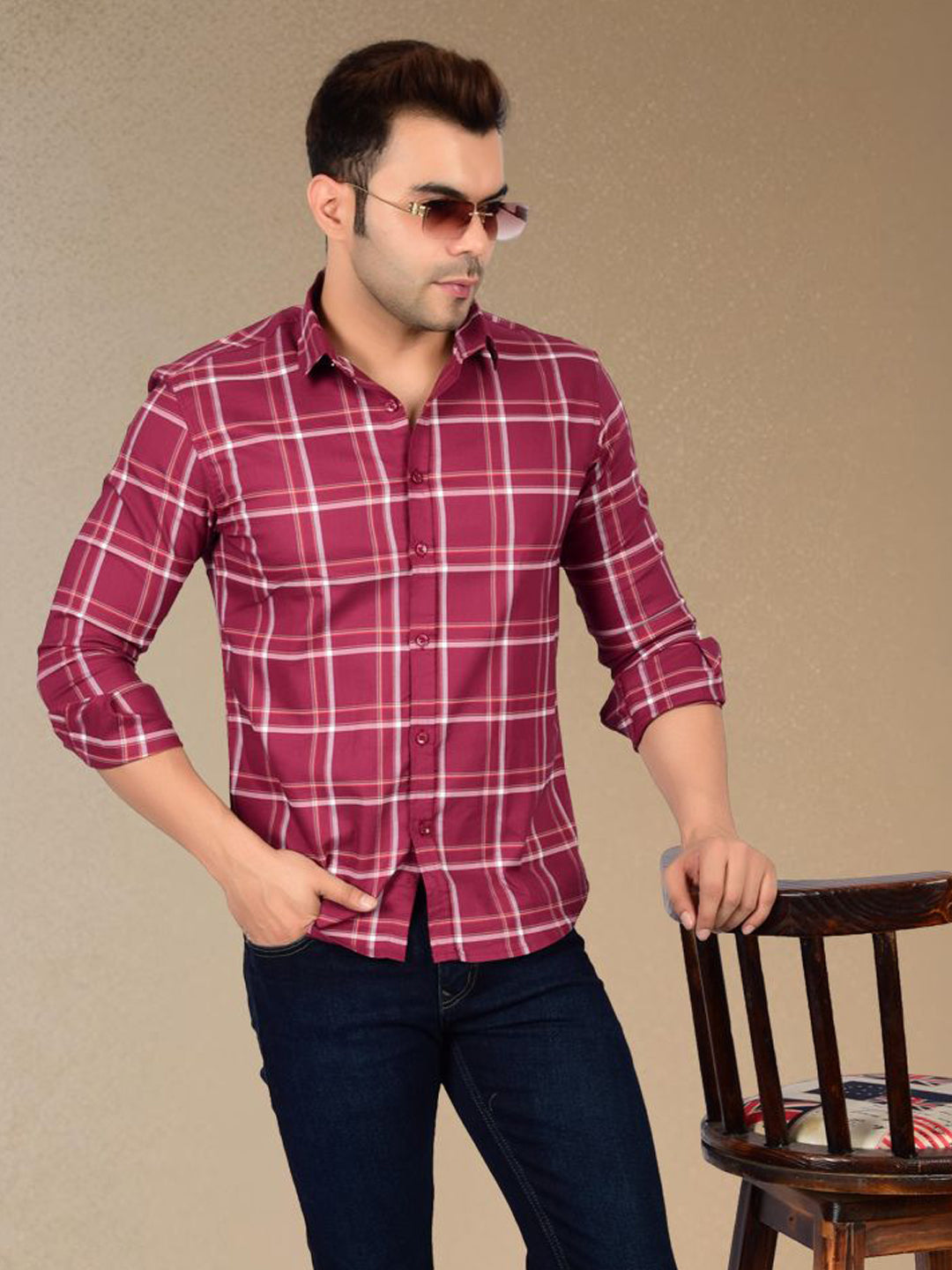 Rich Burgundy Plaid Check Shirt