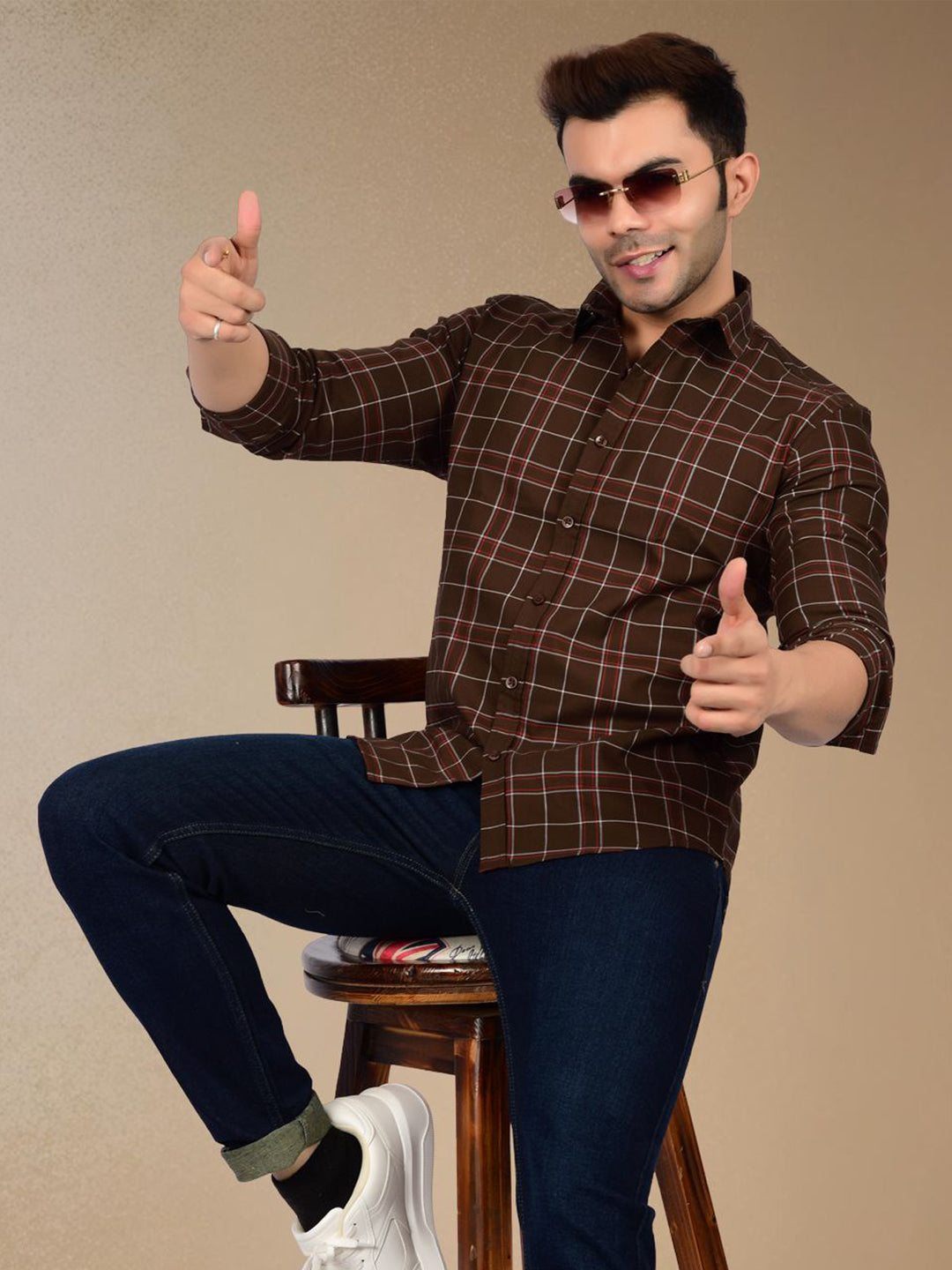 Mocha Brown Plaid Check Shirt