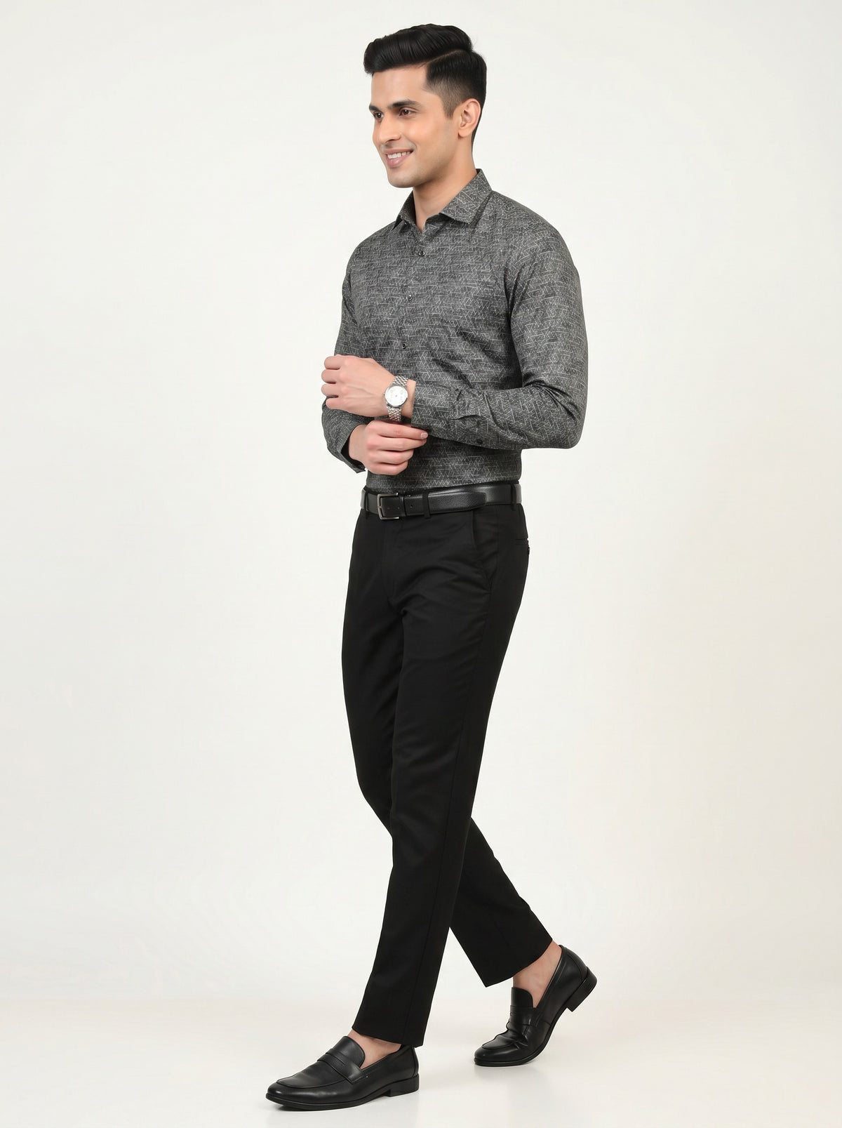 Luxe Geometric Print Grey Shirt