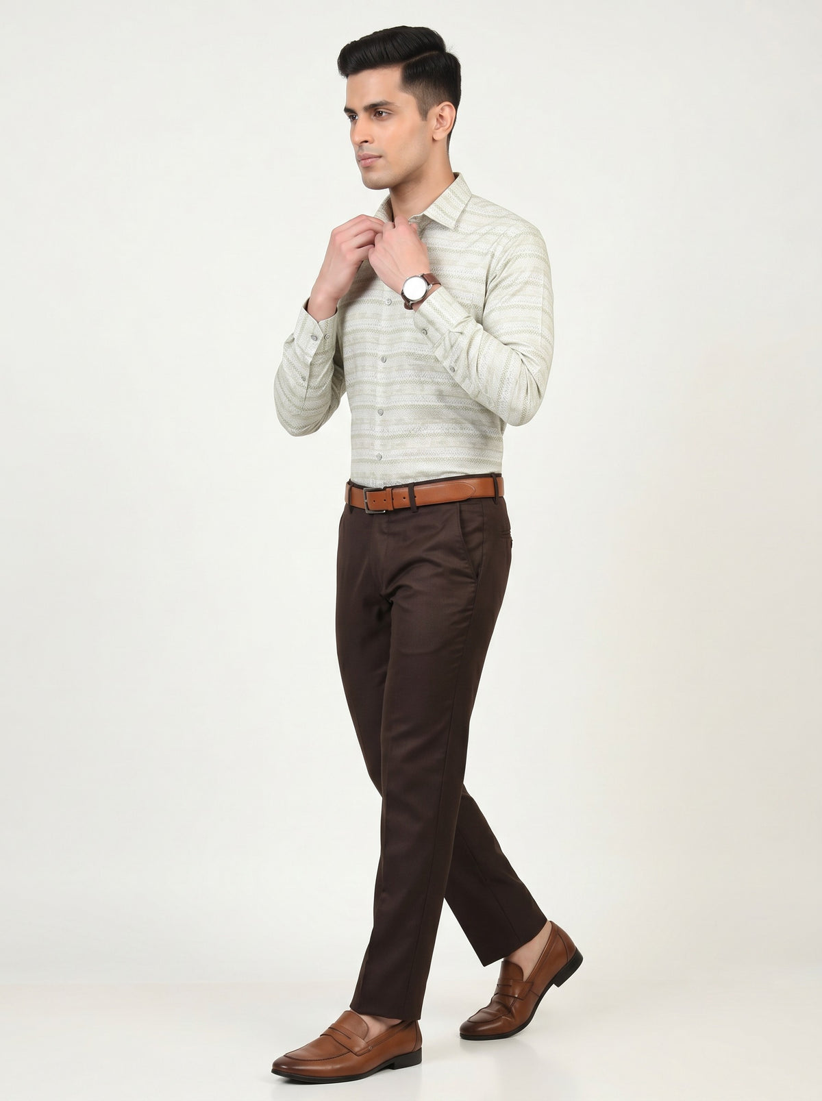 Ivory Green Ethnic Chevron Shirt