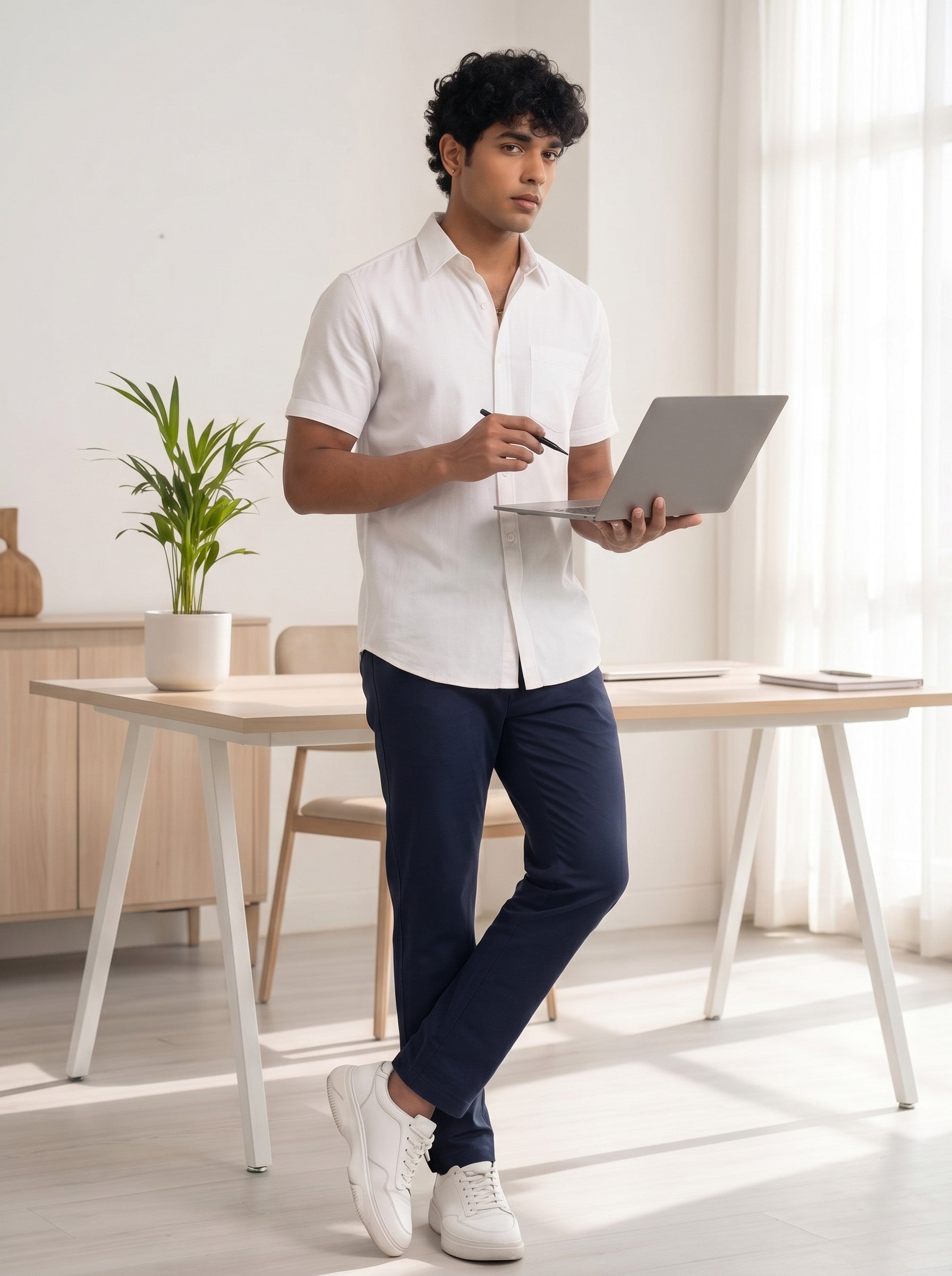 White Half Sleeve Regular Shirt