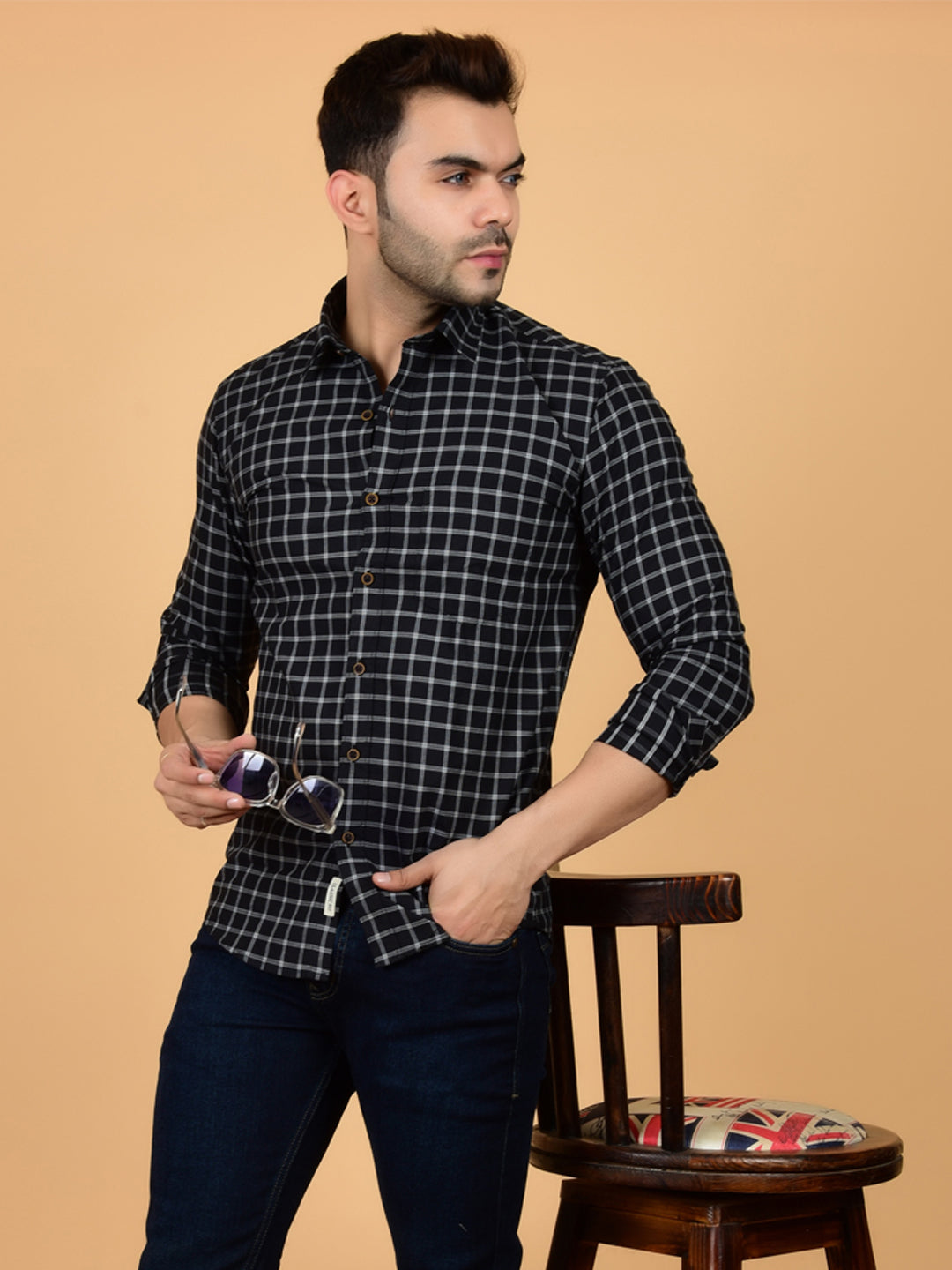 Black Harmony Grid Check Shirt
