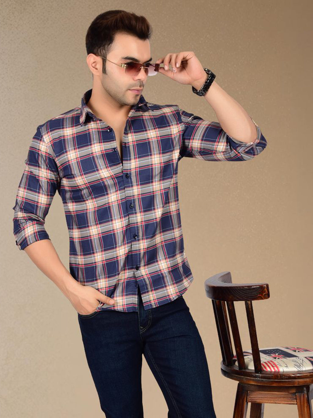 Modern Blue Plaid Check Shirt